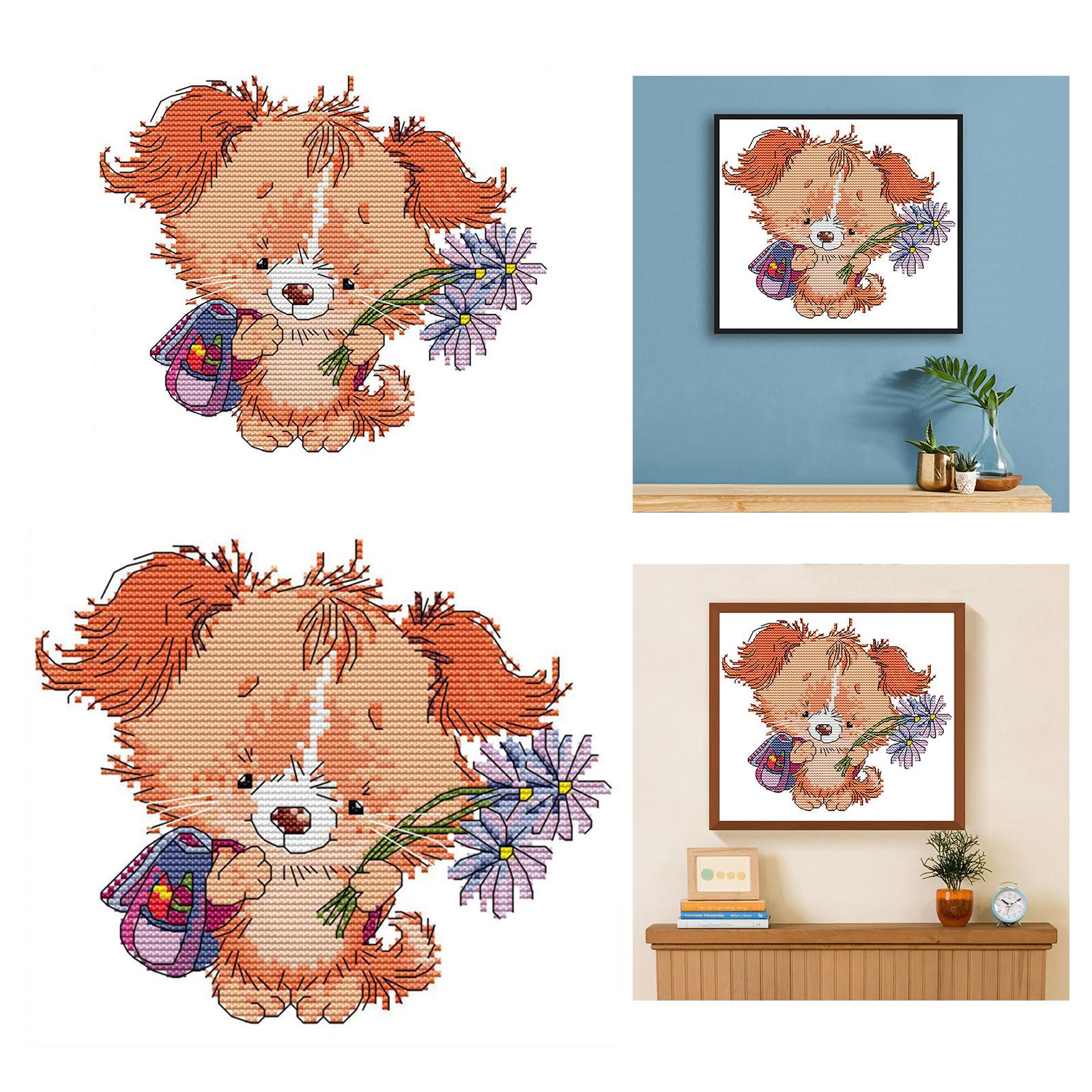 Cross Stitch Kit Cute Puppy Embroidery Needlepoint Crafts for Adult Kid 11CT