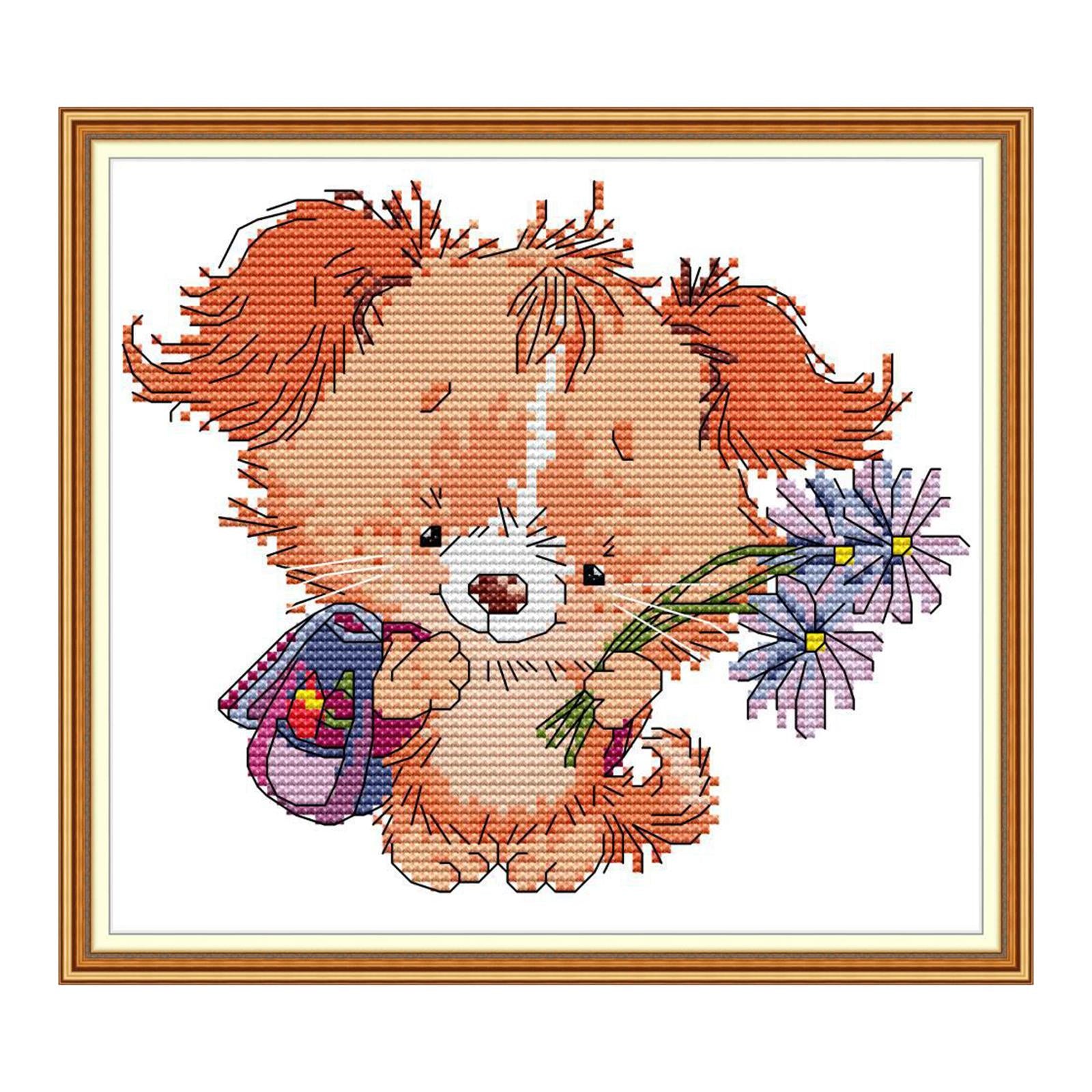 Cross Stitch Kit Cute Puppy Embroidery Needlepoint Crafts for Adult Kid 14CT