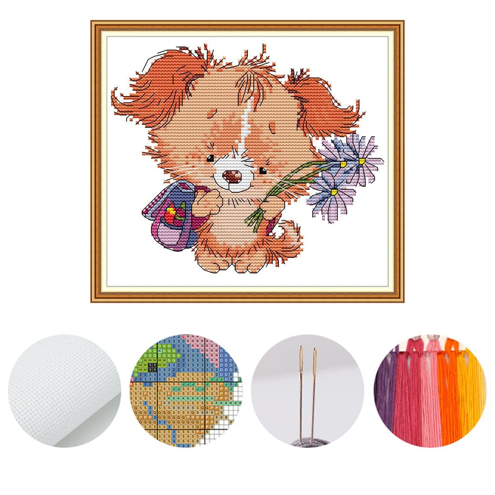 Cross Stitch Kit Cute Puppy Embroidery Needlepoint Crafts for Adult Kid 14CT