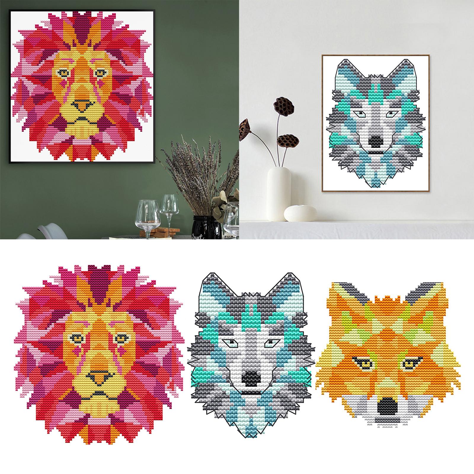 Abstract Animal Stamped Cross Stitch Kits Handmade Needlework for Beginners Fox
