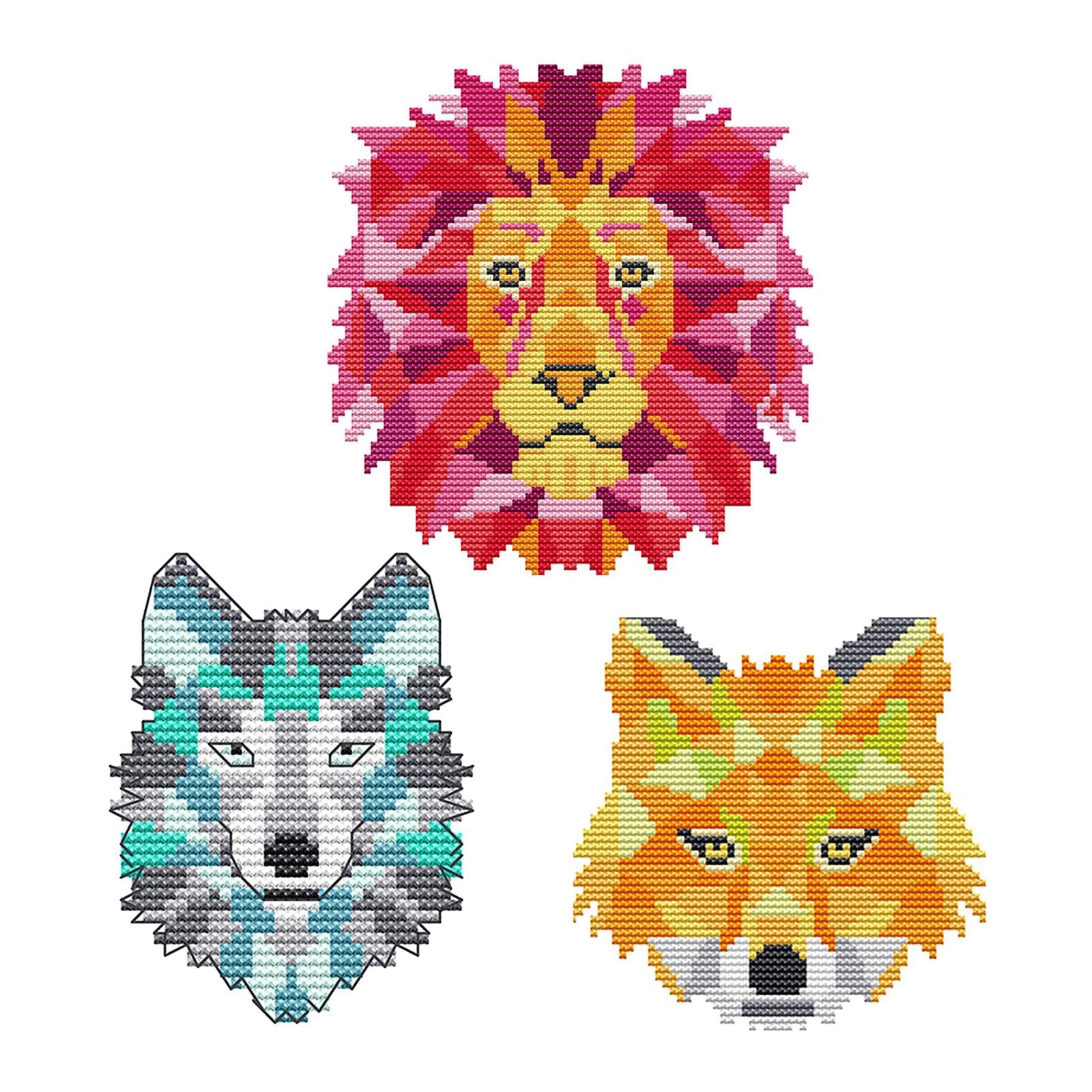 Abstract Animal Stamped Cross Stitch Kits Handmade Needlework for Beginners Fox
