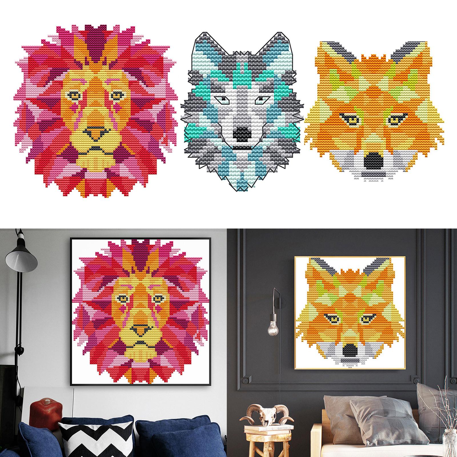 Abstract Animal Stamped Cross Stitch Kits Handmade Needlework for Beginners Fox