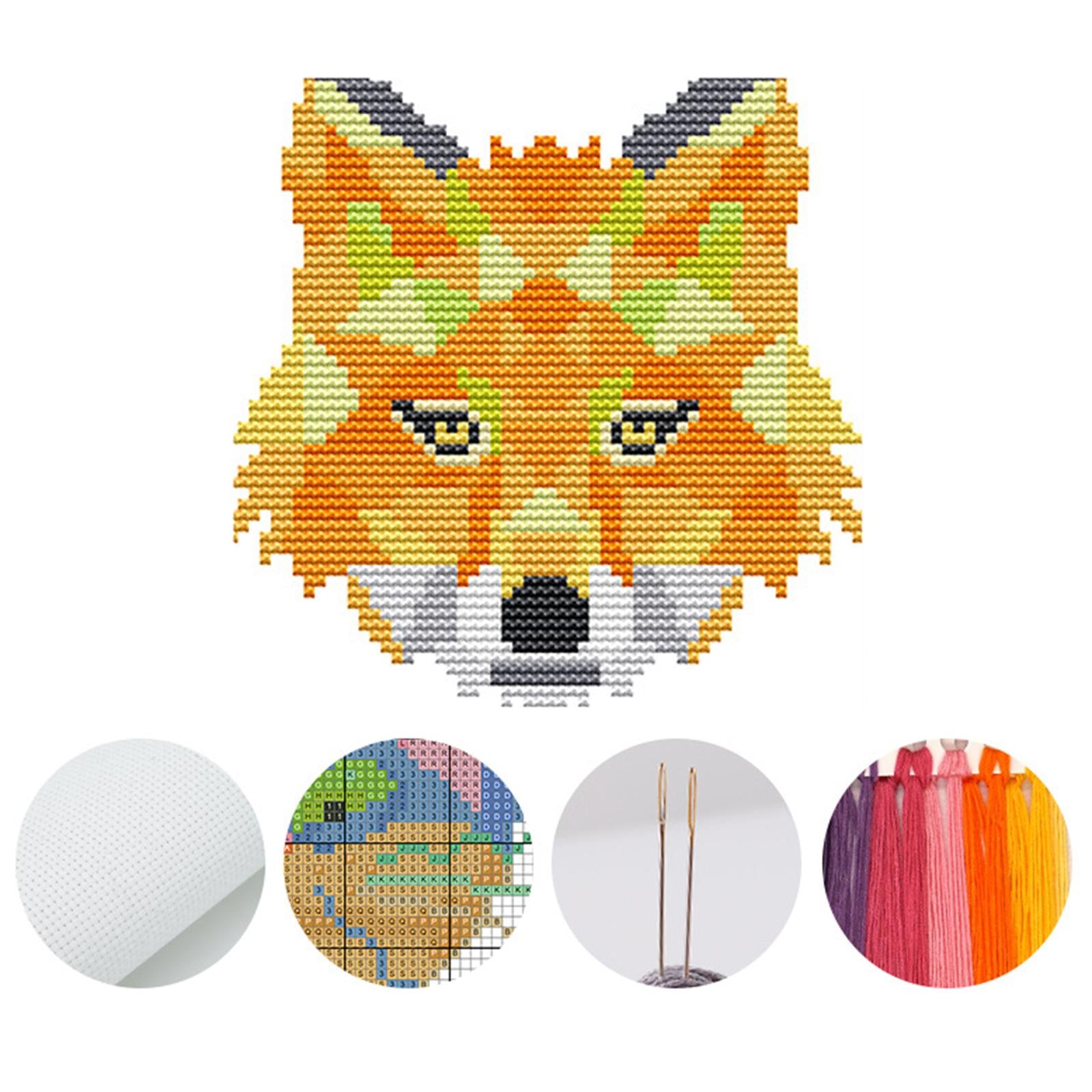 Abstract Animal Stamped Cross Stitch Kits Handmade Needlework for Beginners Fox