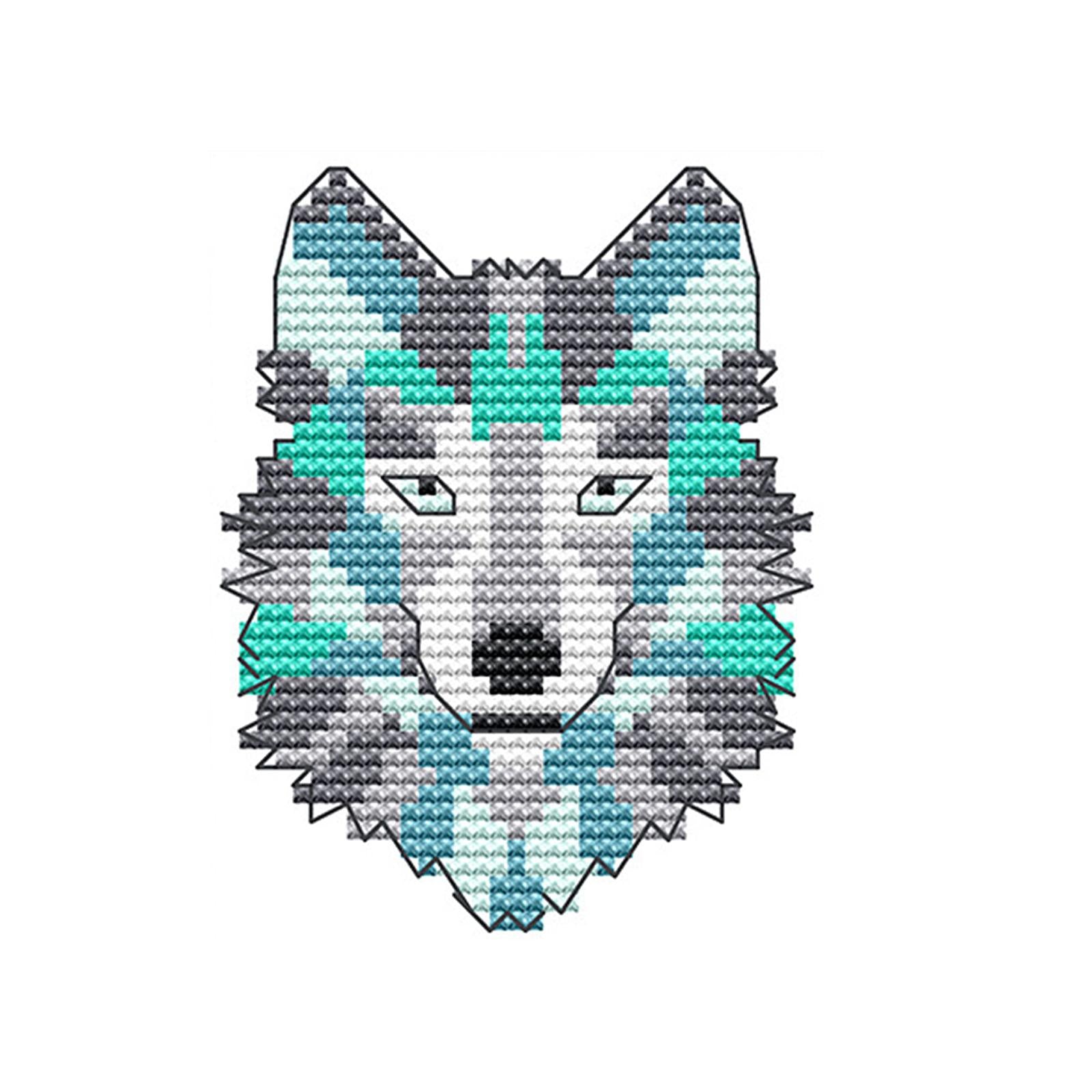 Abstract Animal Stamped Cross Stitch Kits Handmade Needlework for Beginners Wolf