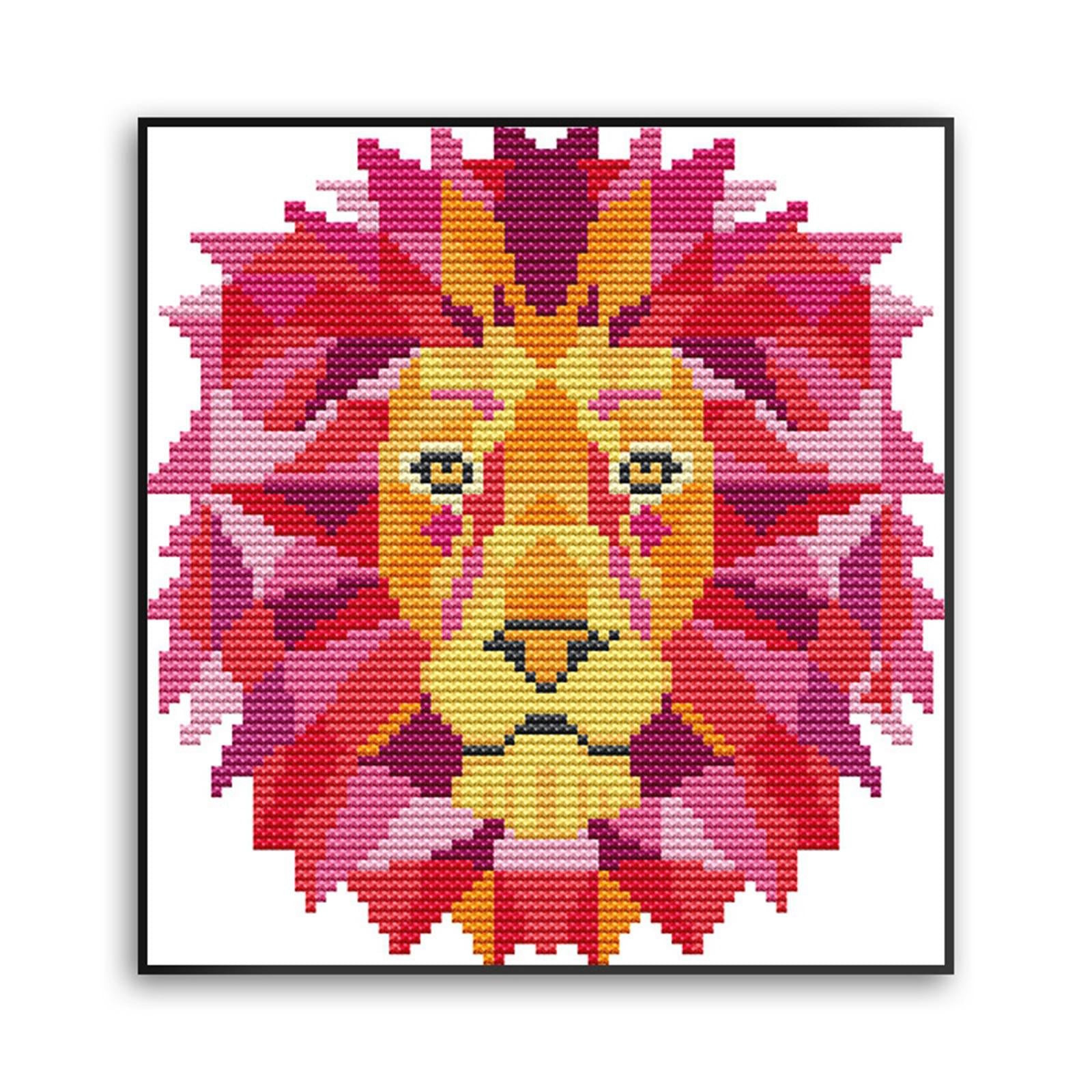 Abstract Animal Stamped Cross Stitch Kits Handmade Needlework for Beginners Lion