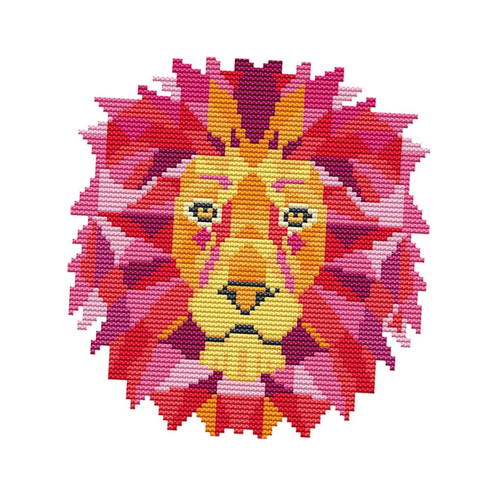 Abstract Animal Stamped Cross Stitch Kits Handmade Needlework for Beginners Lion