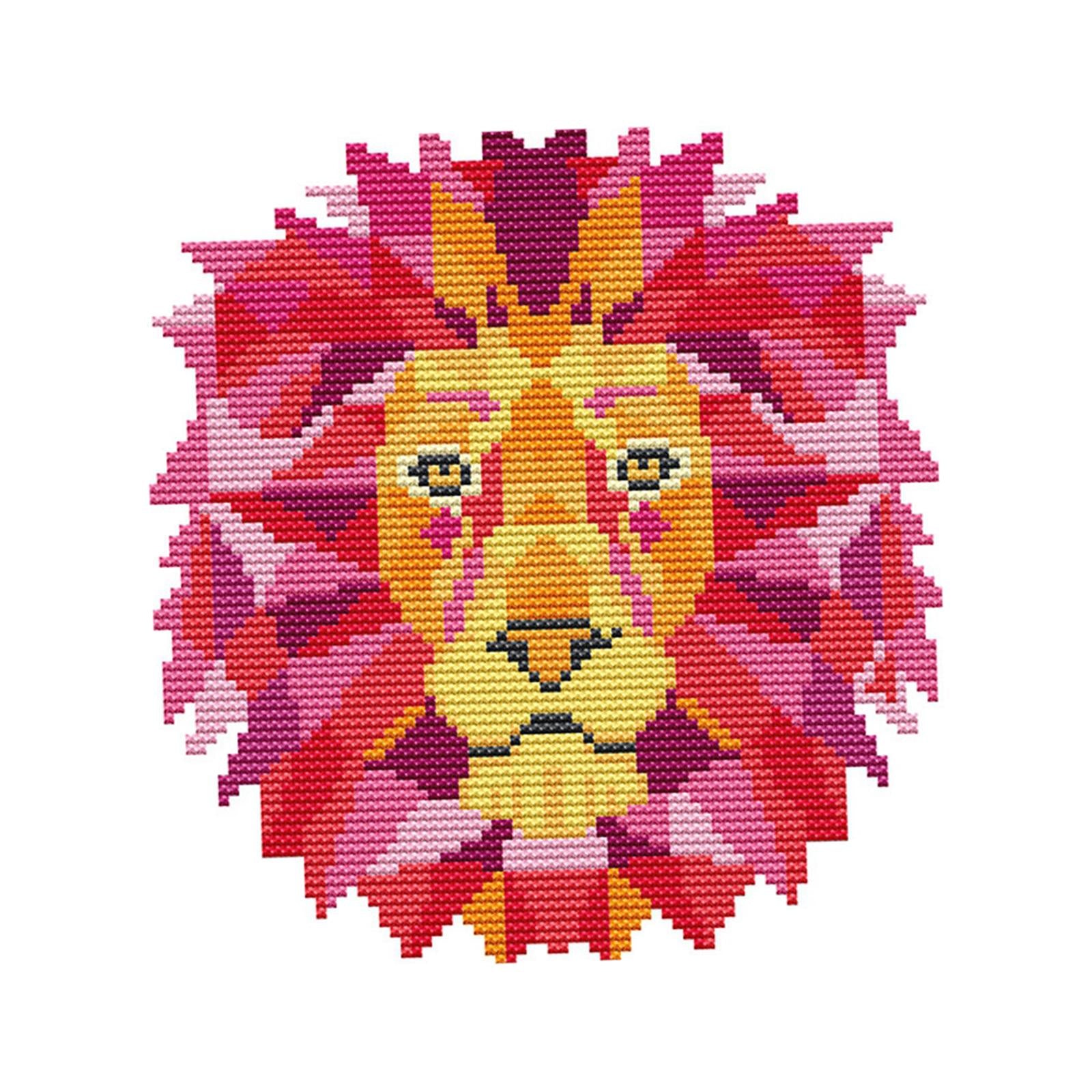 Abstract Animal Stamped Cross Stitch Kits Handmade Needlework for Beginners Lion