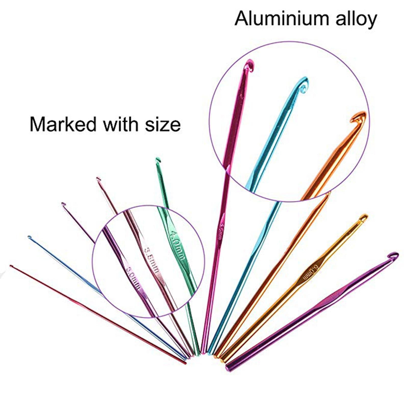 32x Aluminum Crochet Hooks Knitting Set 2-10mm with Large-Eye Blunt Needle