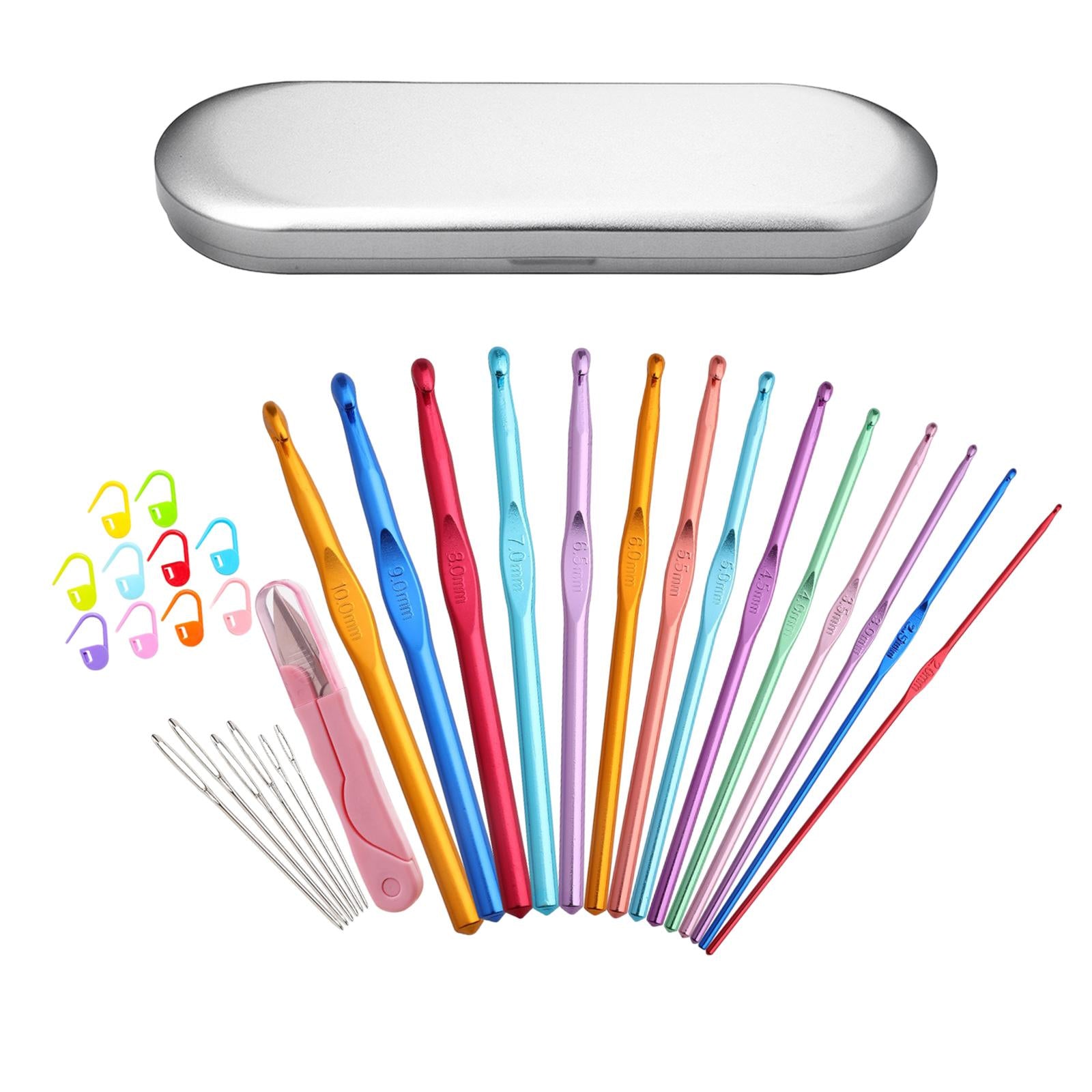 32x Aluminum Crochet Hooks Knitting Set 2-10mm with Large-Eye Blunt Needle