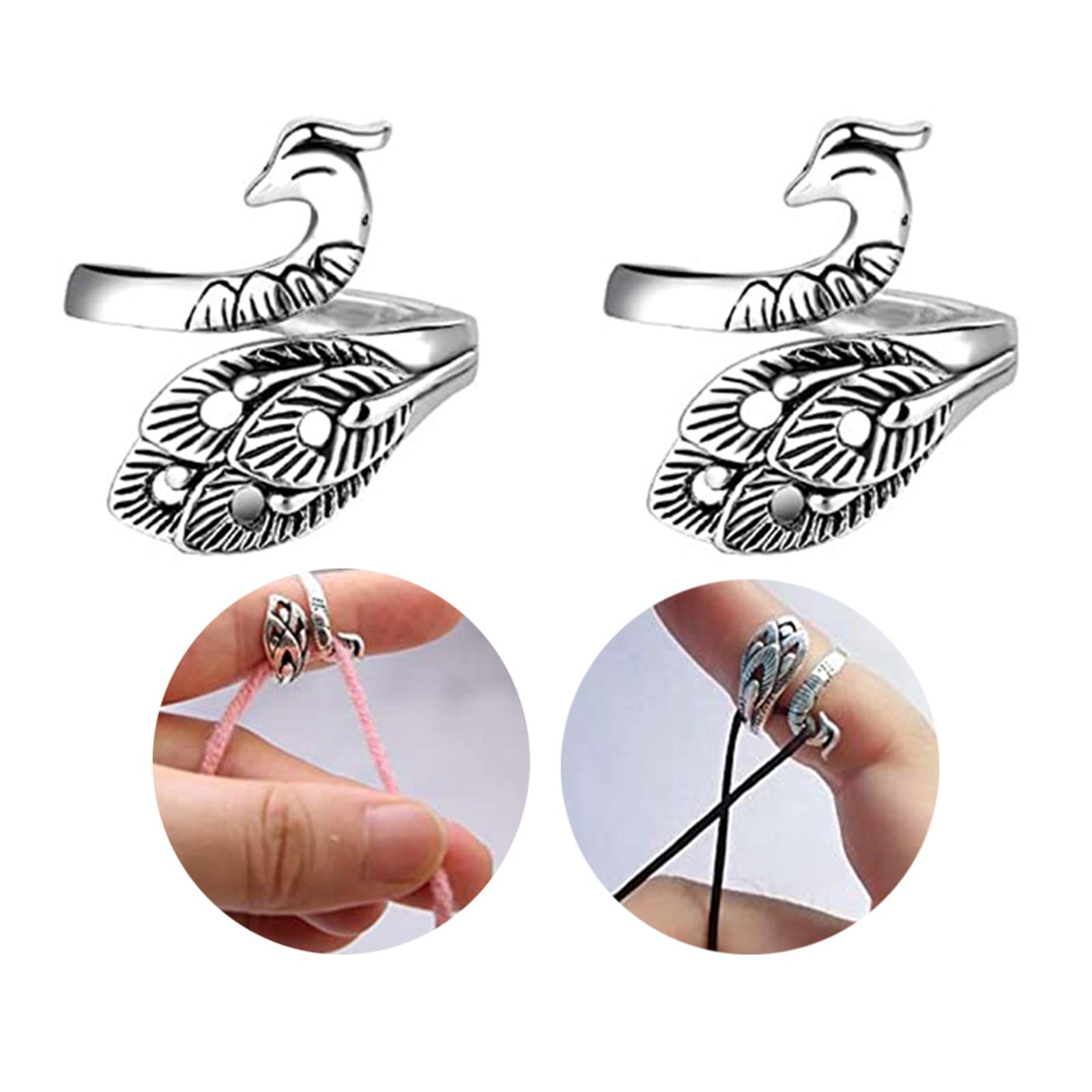 Crochet Ring Kit Peacock Adjustable Knitting Loop w/ Colorful Stitch Marker