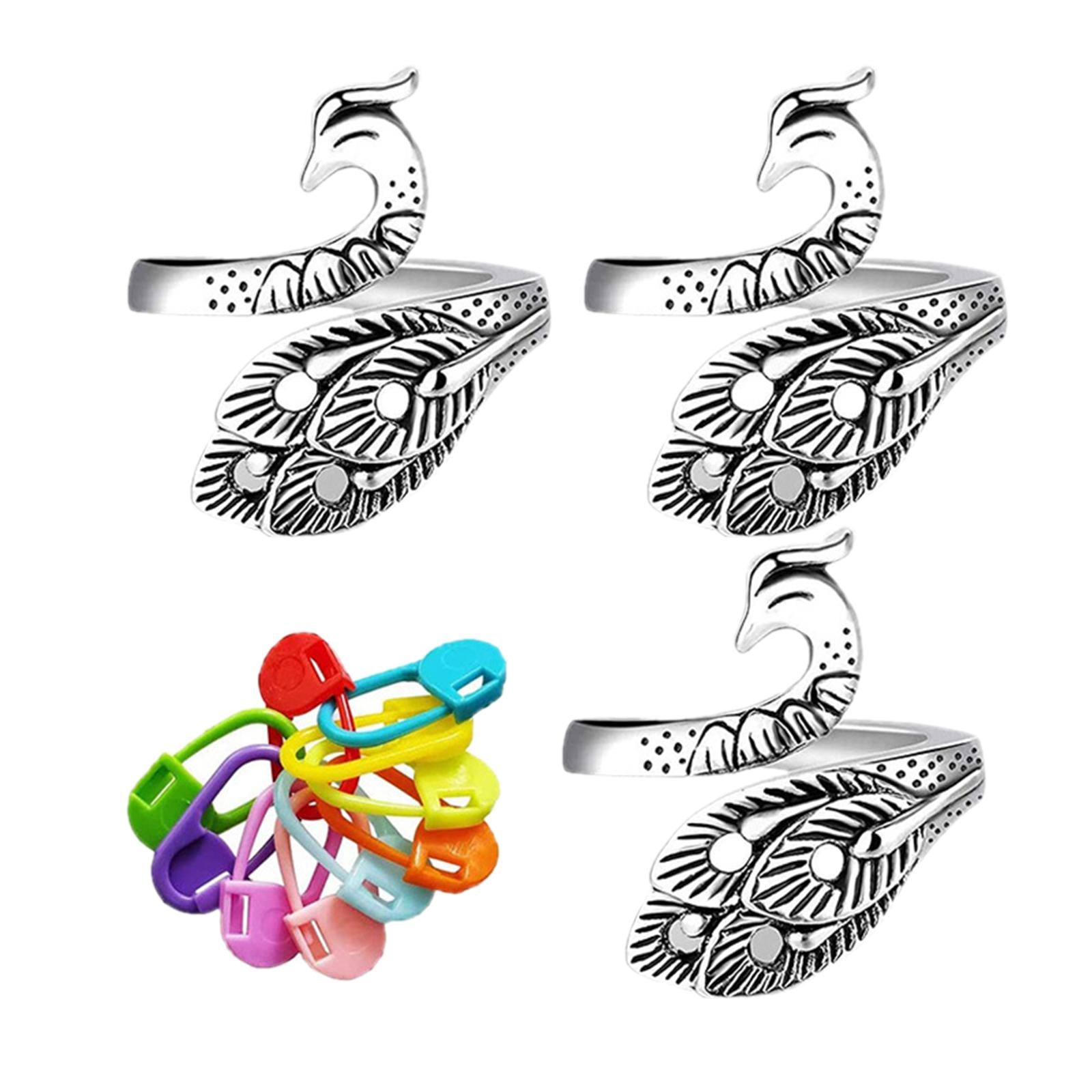Crochet Ring Kit Peacock Adjustable Knitting Loop w/ Colorful Stitch Marker