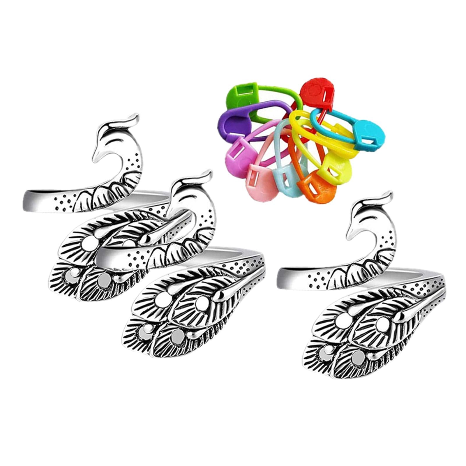 Crochet Ring Kit Peacock Adjustable Knitting Loop w/ Colorful Stitch Marker
