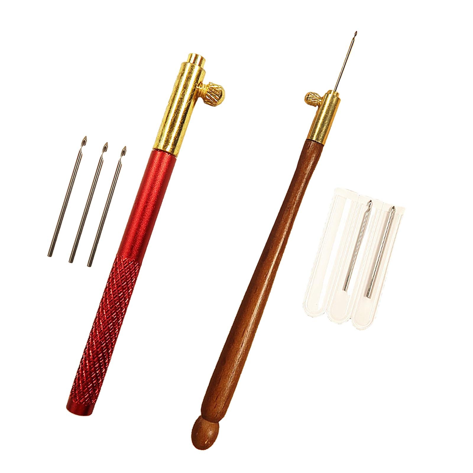 French Embroidery Crochet Hook with Needles Beading Crafts Set Brown_Wooden