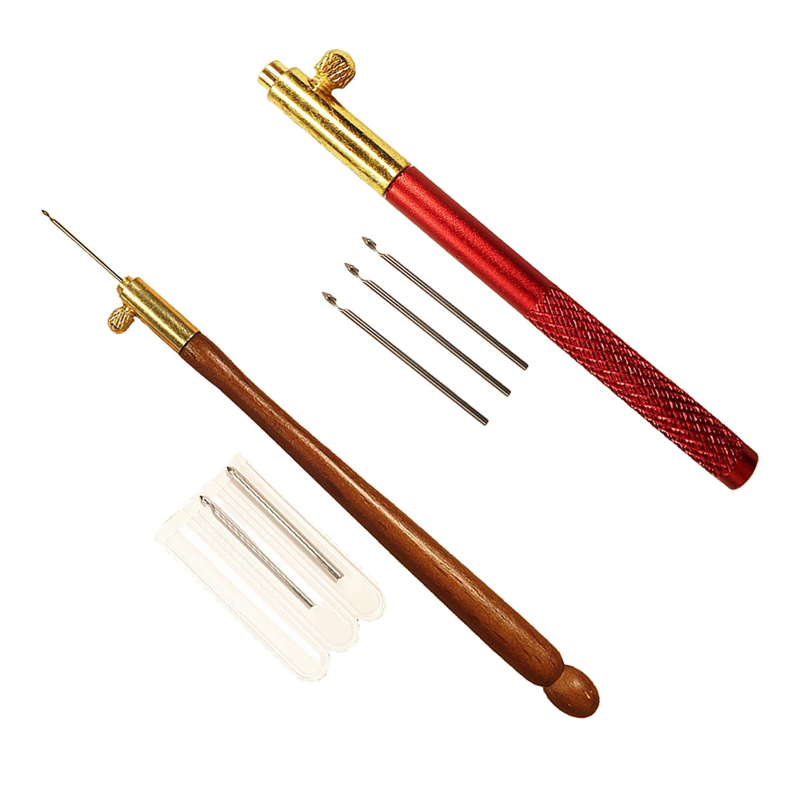 French Embroidery Crochet Hook with Needles Beading Crafts Set Brown_Wooden
