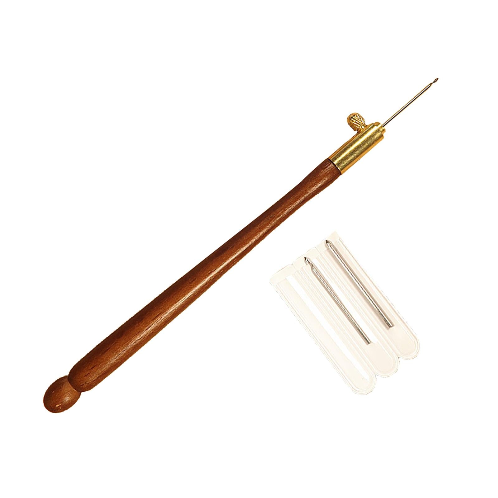 French Embroidery Crochet Hook with Needles Beading Crafts Set Brown_Wooden