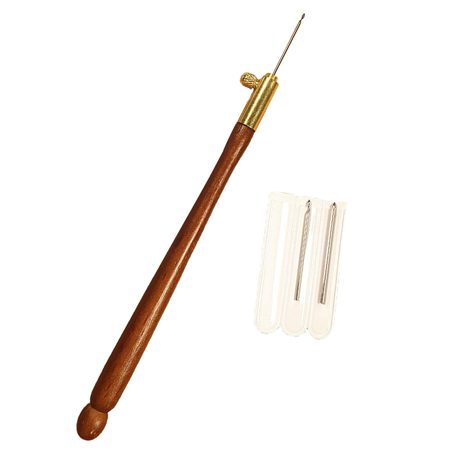 French Embroidery Crochet Hook with Needles Beading Crafts Set Brown_Wooden