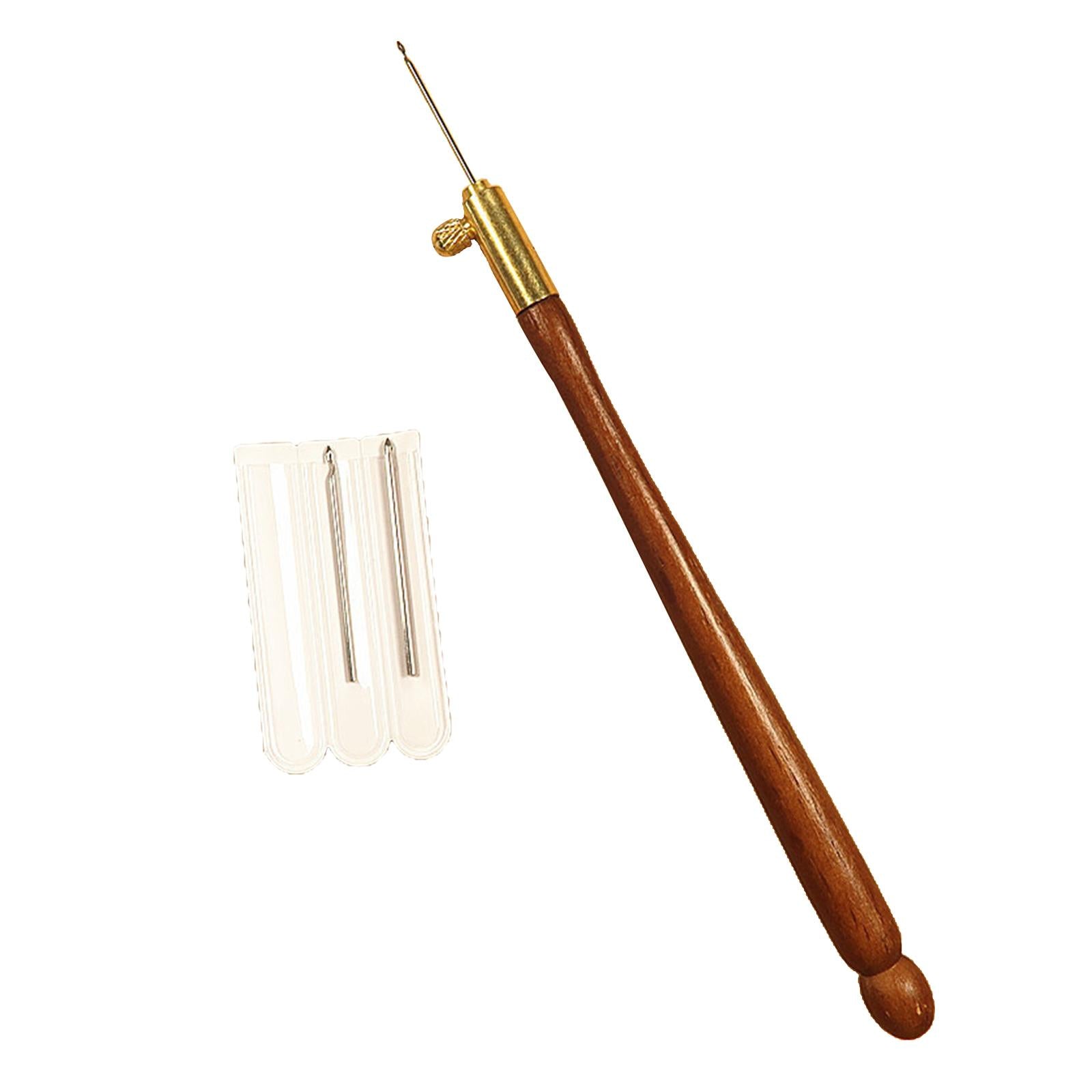 French Embroidery Crochet Hook with Needles Beading Crafts Set Brown_Wooden