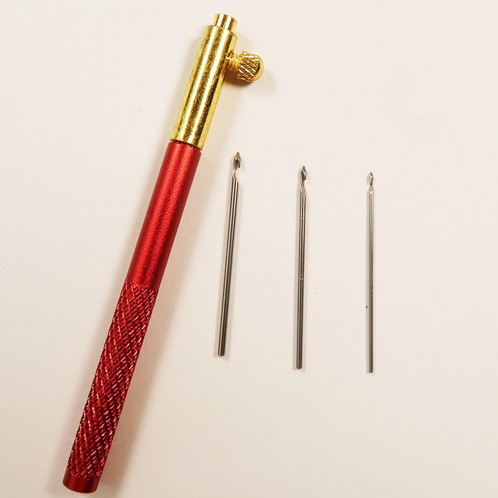 French Embroidery Crochet Hook with Needles Beading Crafts Set Red_Metal