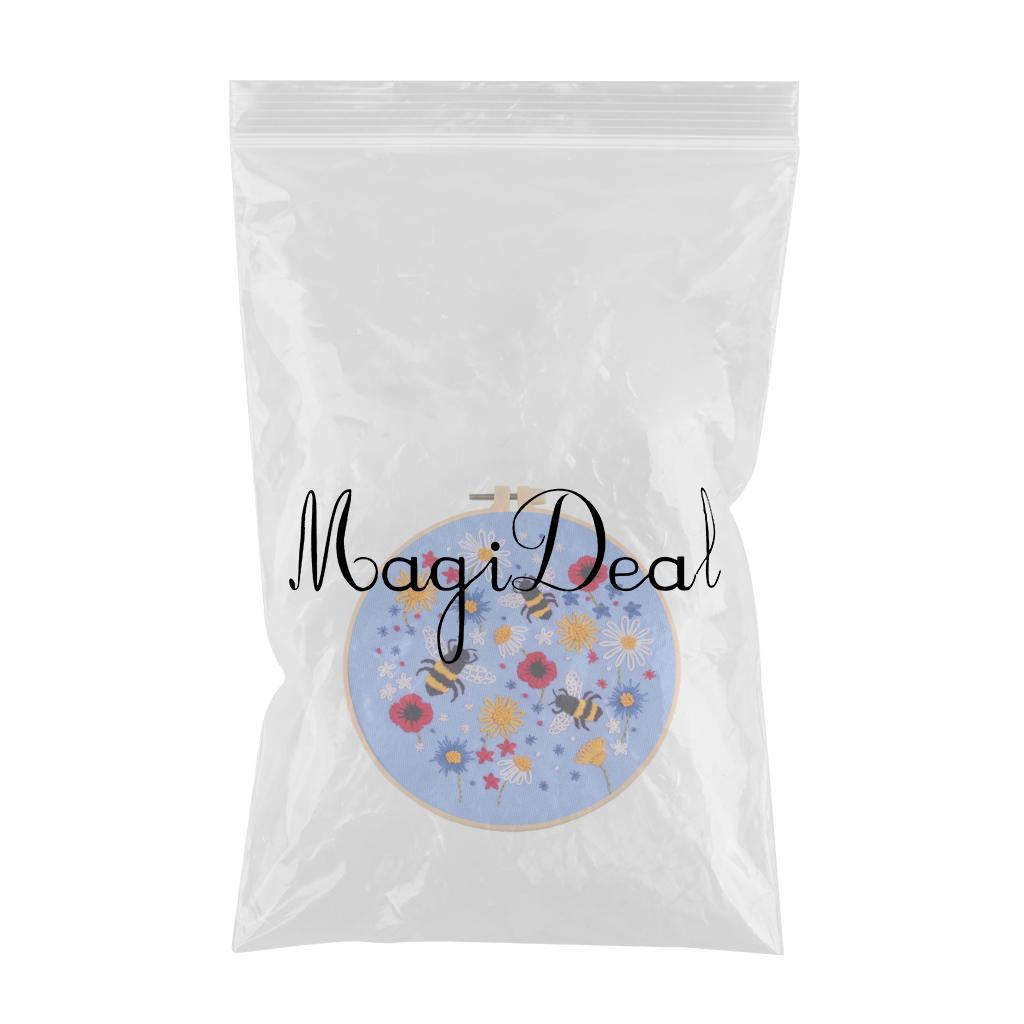 Cross Stitch Kit Floral Patterned Fabric Needles Bamboo Hoop Sewing Blue