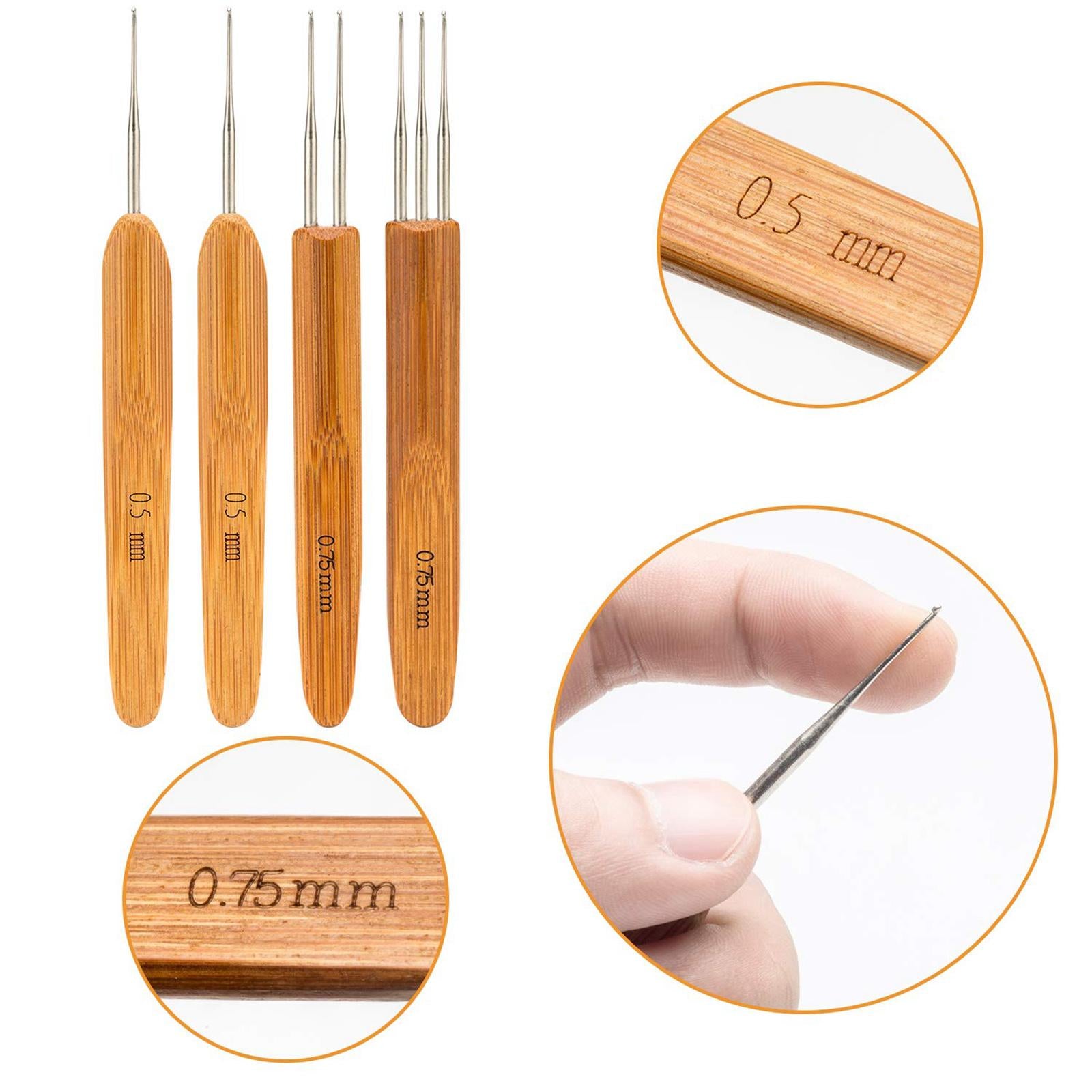7Pcs Bamboo Handle Crochet Dreadlock Hook Needle Tool Braiding Hair Making