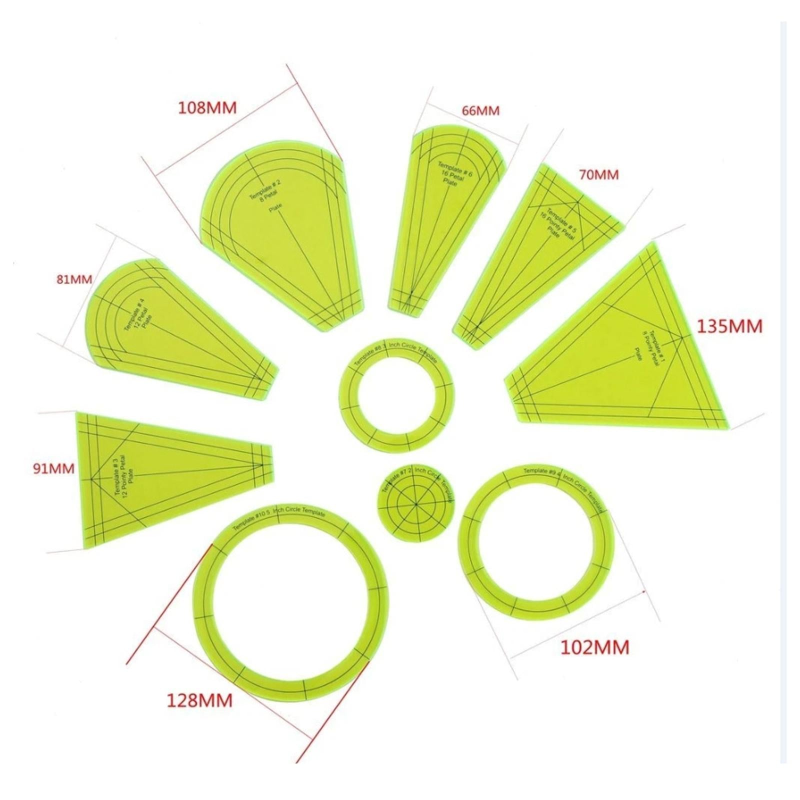 10Pcs Dresden Plate Template Patchwork Stencils Ruler for DIY Measure Craft