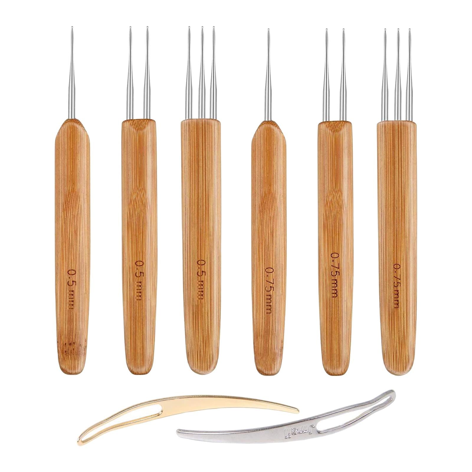 8Pcs Bamboo Handle Crochet Dreadlock Hook Needle Tool Braiding Hair Making
