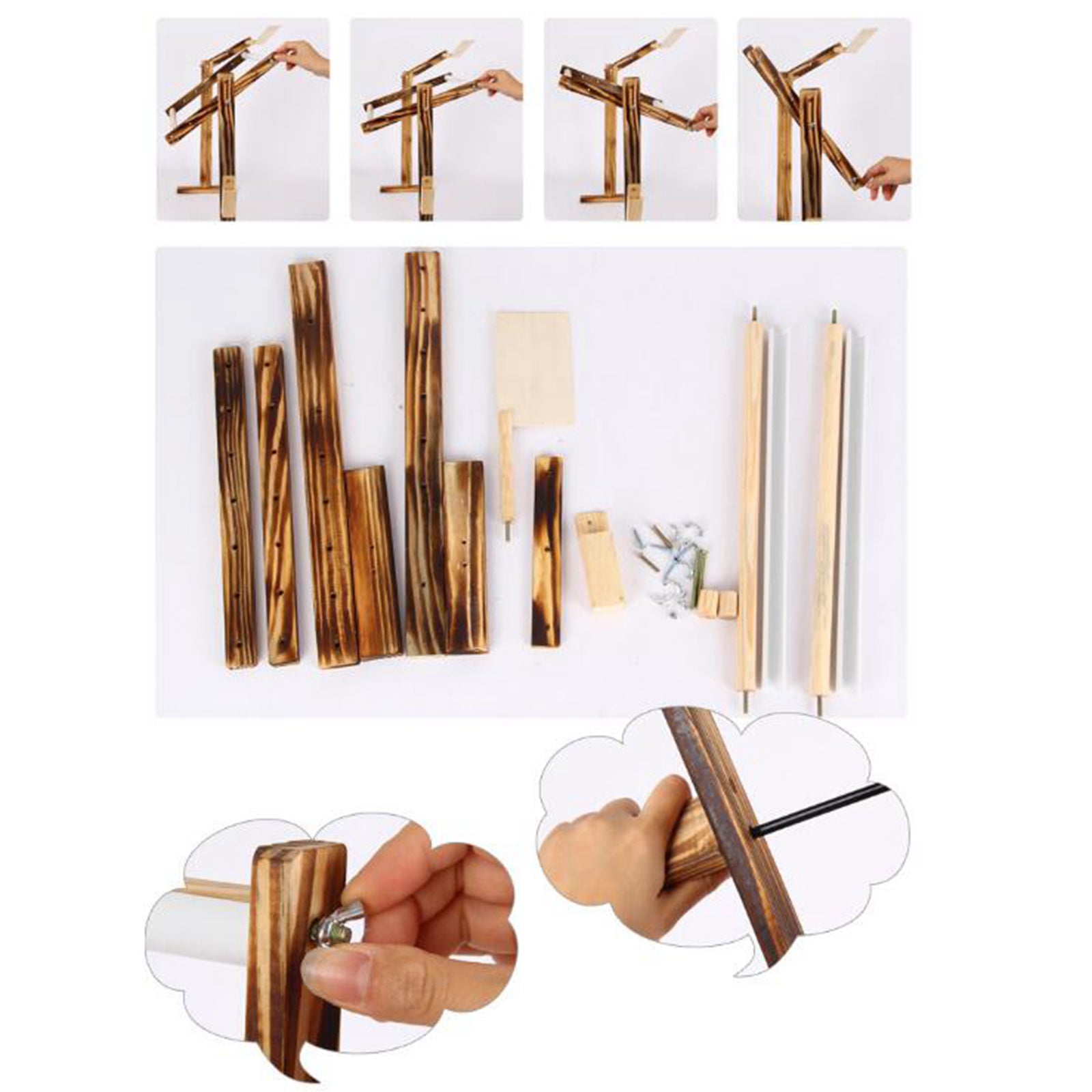 Vintage Style Wooden Needlework Work Table Rack Embroidery Frame Brown