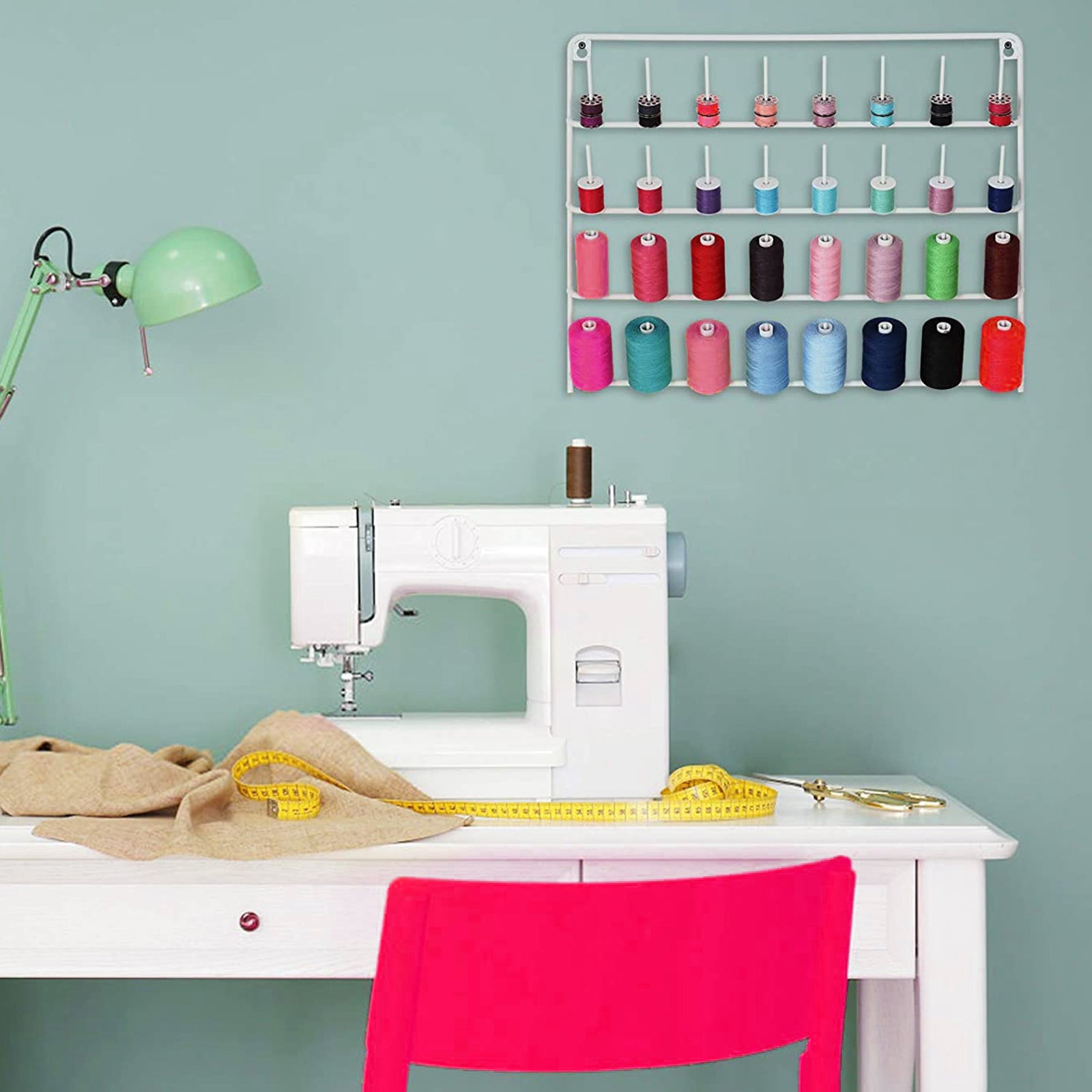 Metal Wall Hanging Thread Holder 32-Spool Sewing Thread Rack Organizer Tool