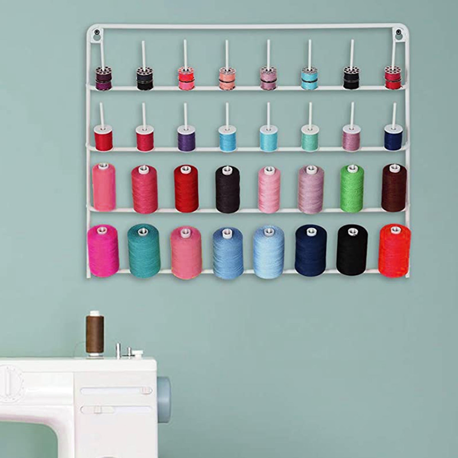 Metal Wall Hanging Thread Holder 32-Spool Sewing Thread Rack Organizer Tool