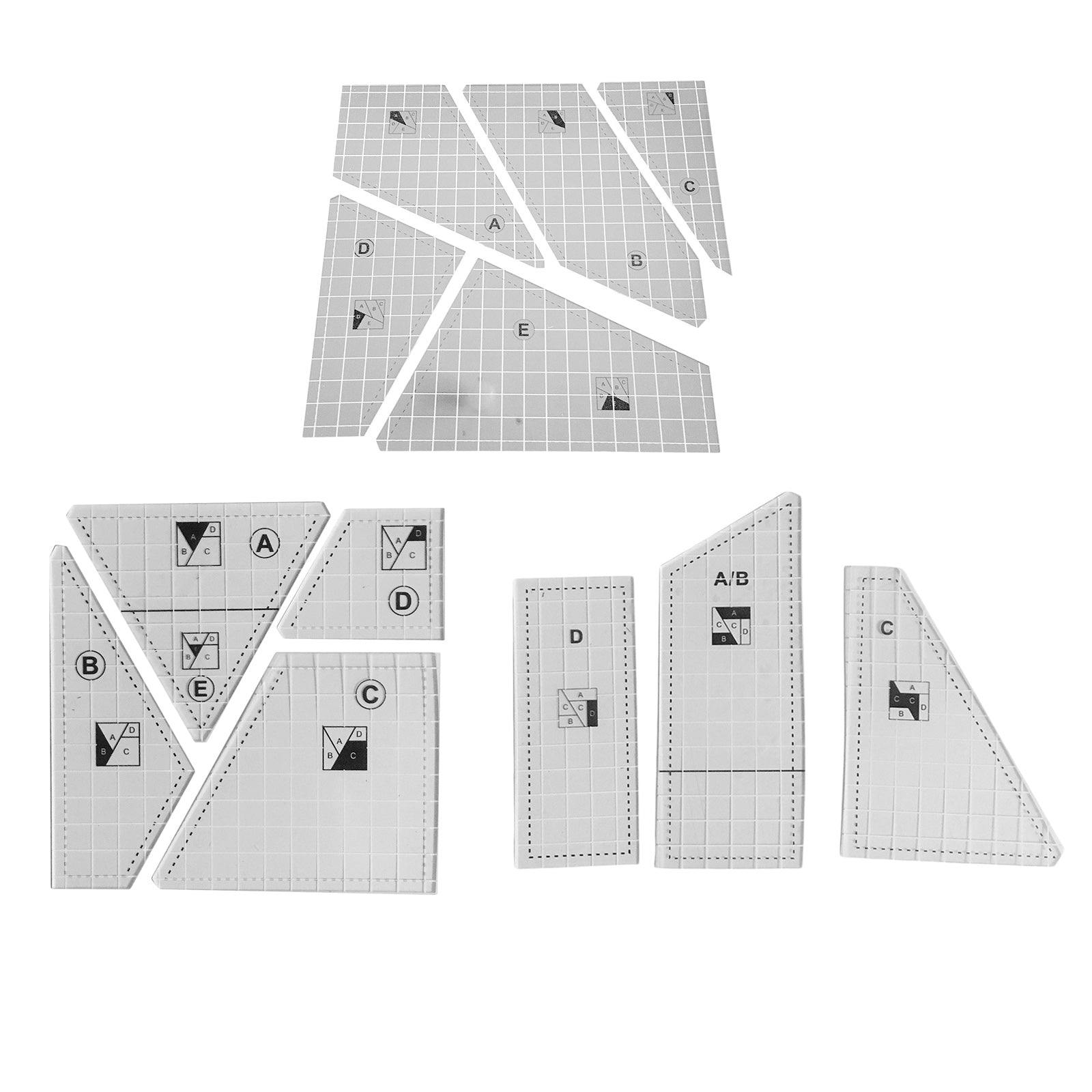 Transparent Multi-function Quilting Sewing Ruler Template Sewing Craft 5pcs