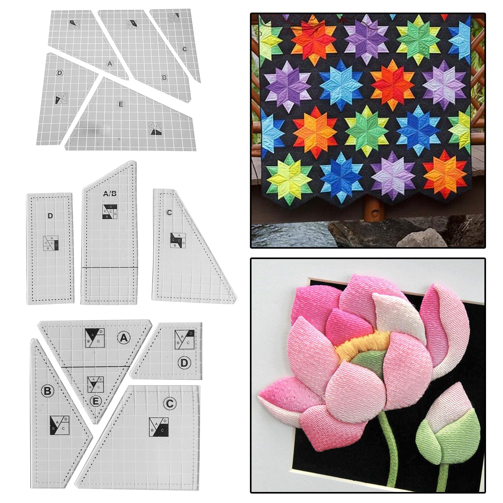 Transparent Multi-function Quilting Sewing Ruler Template Sewing Craft 5pcs