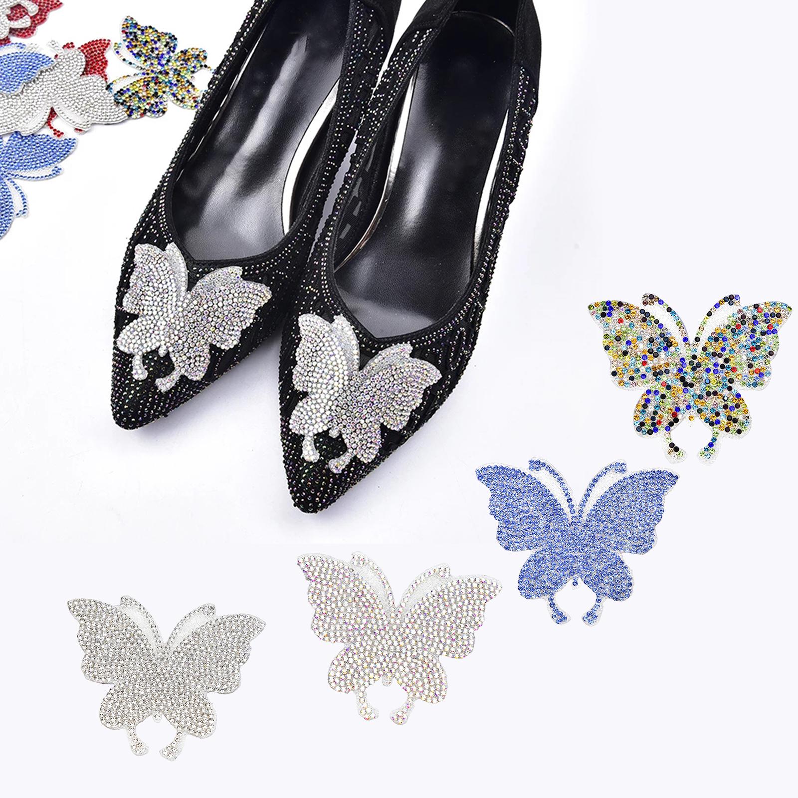 4PCS Rhinestone Butterfly Patches Iron On Sew on Patch Embroidered Appliques White