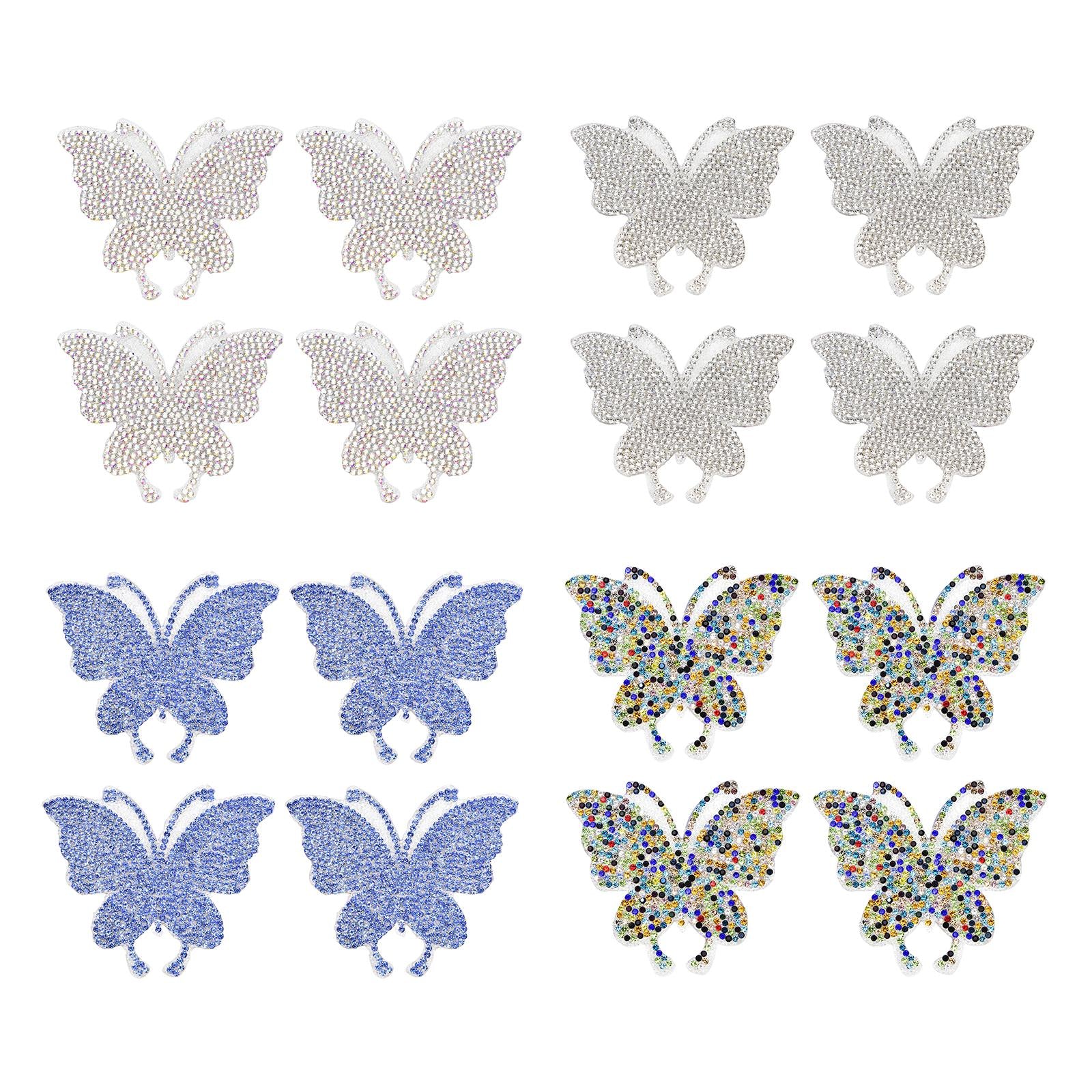 4PCS Rhinestone Butterfly Patches Iron On Sew on Patch Embroidered Appliques White
