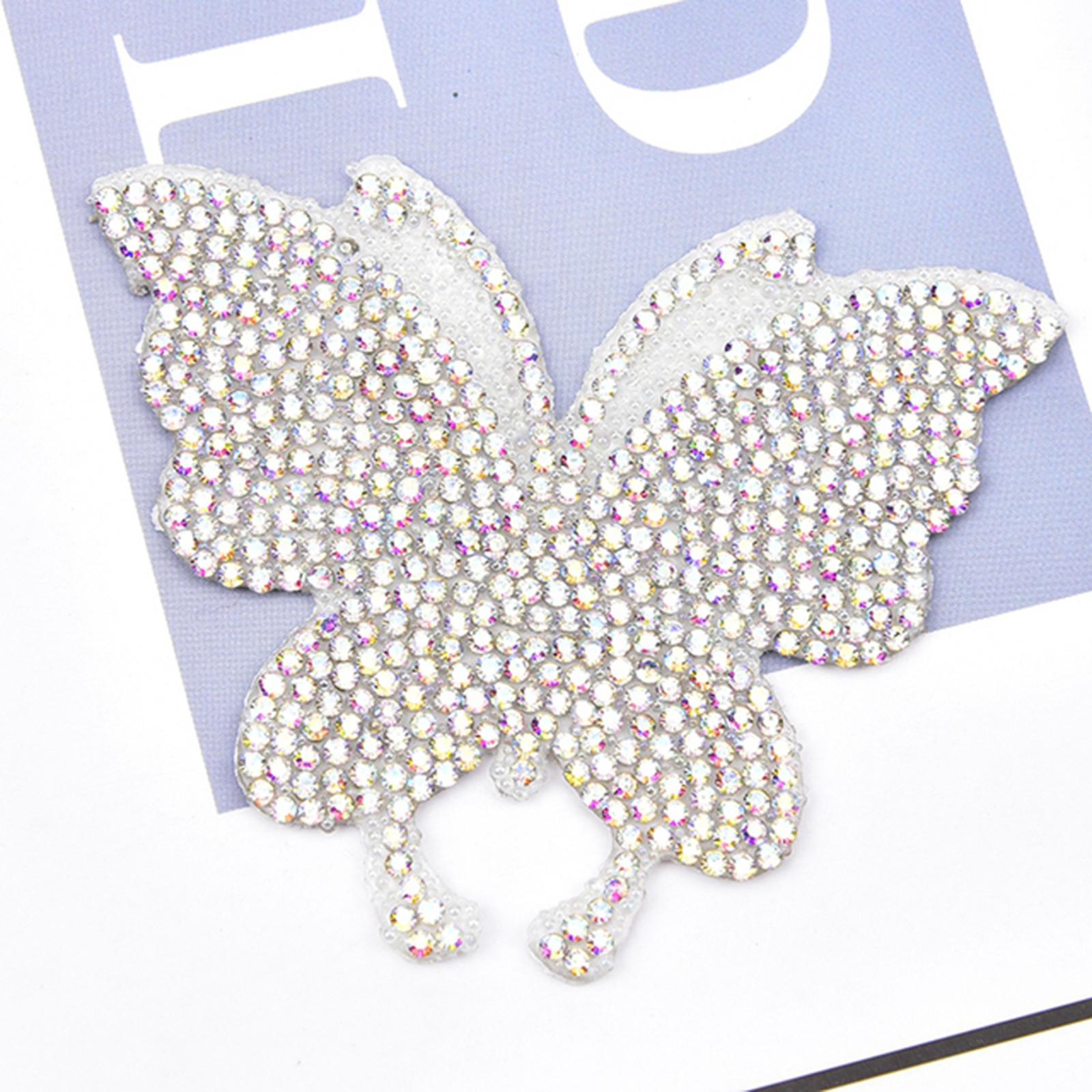 4PCS Rhinestone Butterfly Patches Iron On Sew on Patch Embroidered Appliques AB Multicolor