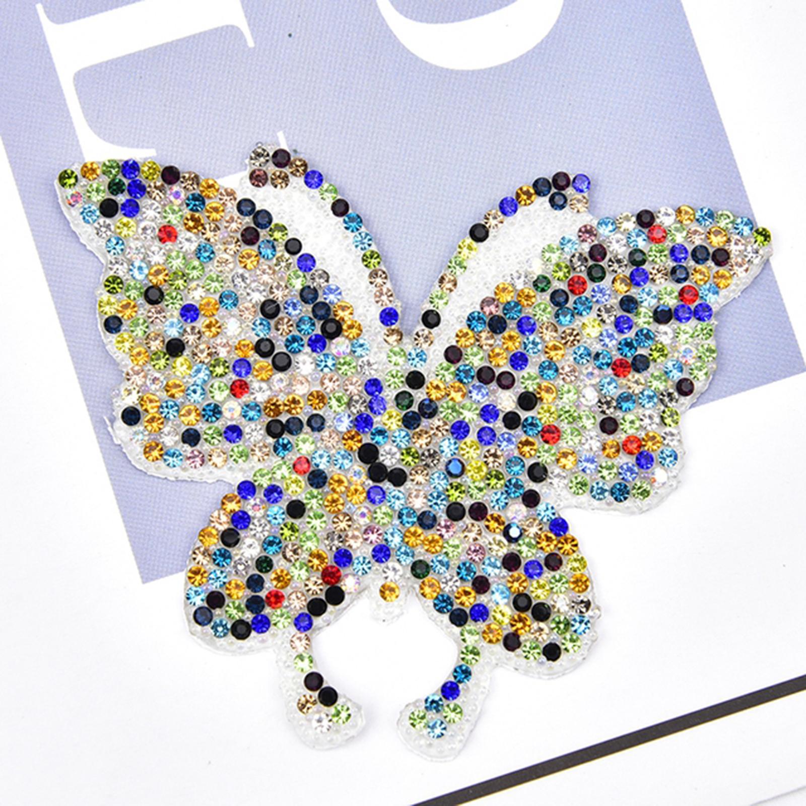 4PCS Rhinestone Butterfly Patches Iron On Sew on Patch Embroidered Appliques Multicolor