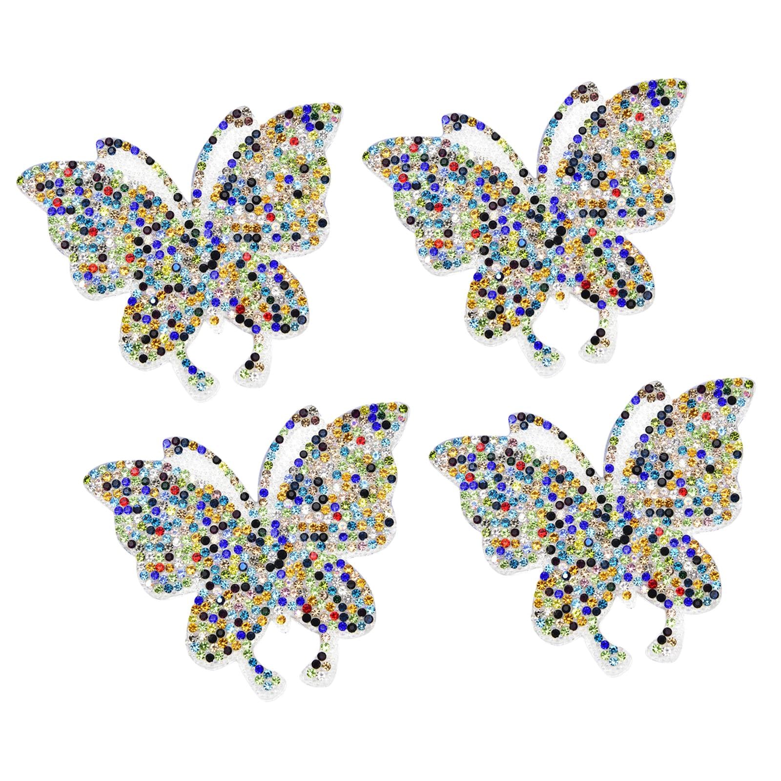 4PCS Rhinestone Butterfly Patches Iron On Sew on Patch Embroidered Appliques Multicolor