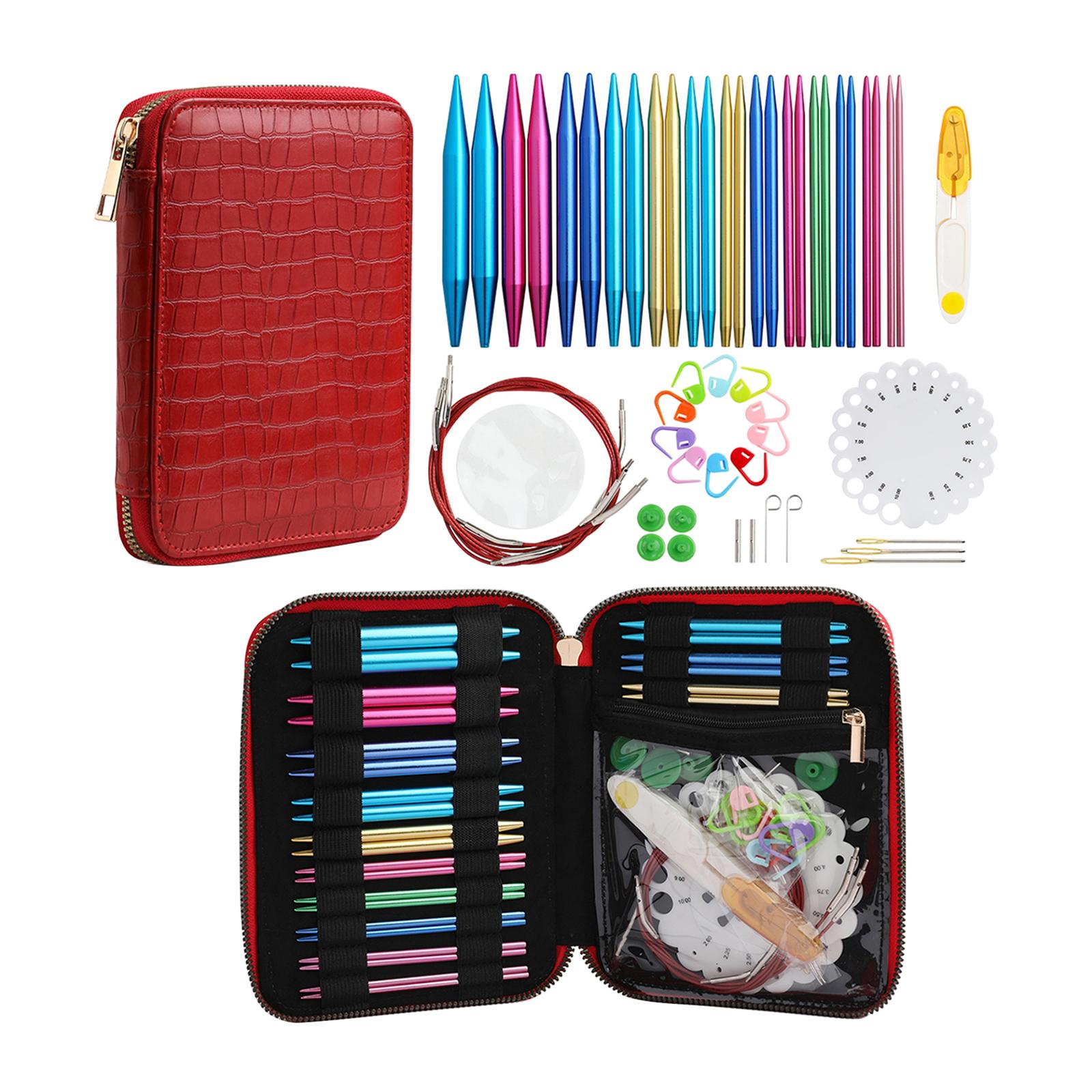 All In one Crochet Hooks Circular Needles 2.75mm-10mm Weaving Tools Red