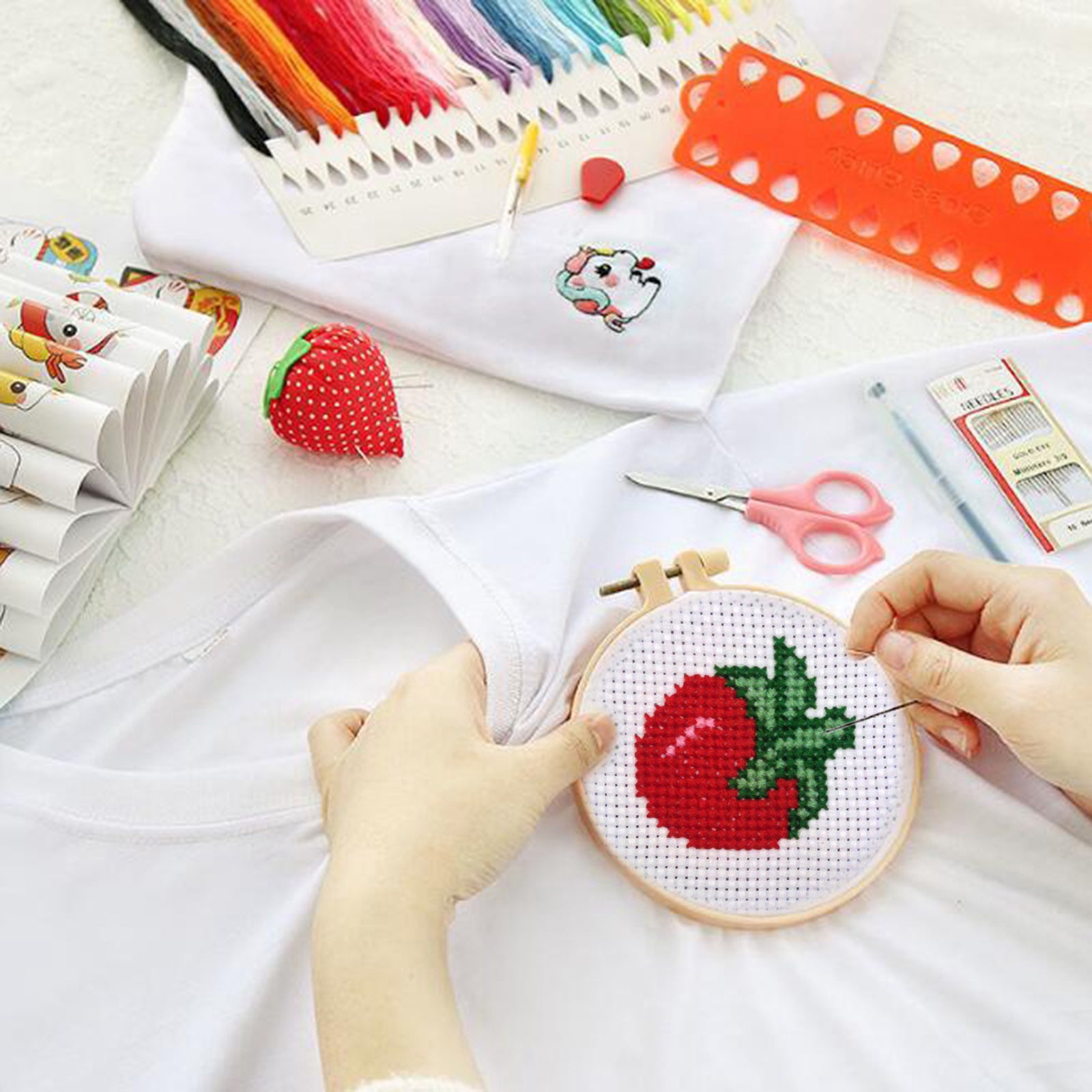 Kids Traditional Cross Stitch Kit Childrens Sewing Set Easy Pattern 6pcs