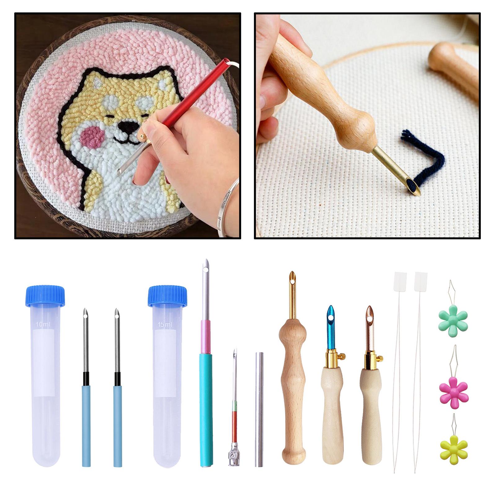 Embroidery Punch Needle Pen Sewing Kit Knitting Tool 2Pcs Needle 1Pc Tube