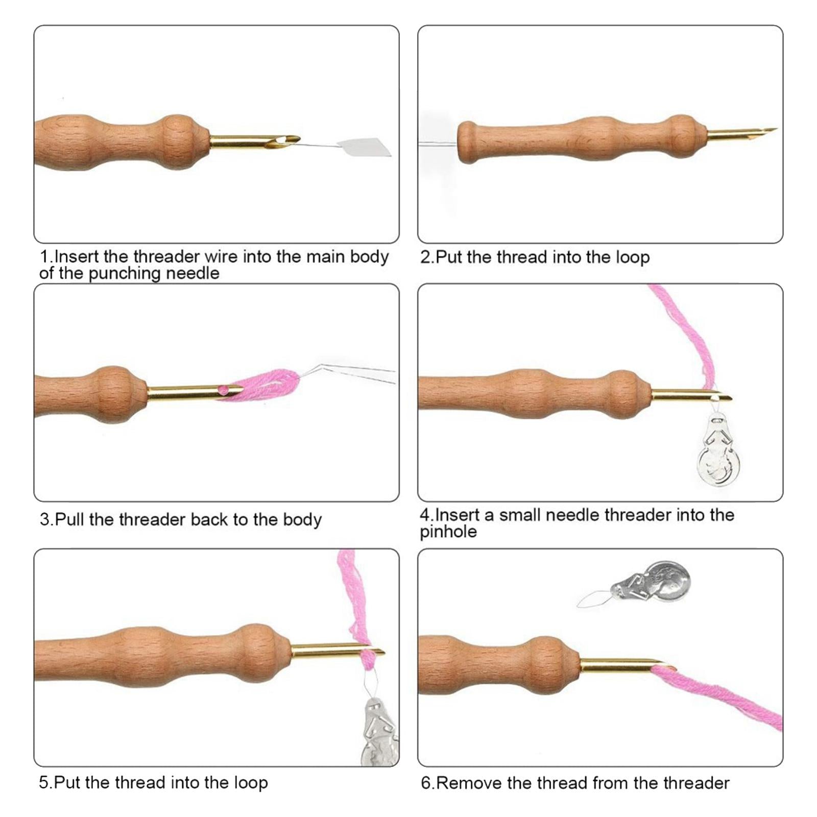 Embroidery Punch Needle Pen Sewing Kit Knitting Tool 3x Needle 5 Threader