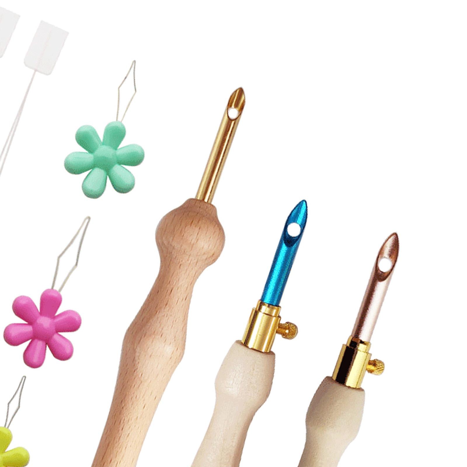 Embroidery Punch Needle Pen Sewing Kit Knitting Tool 3x Needle 5 Threader