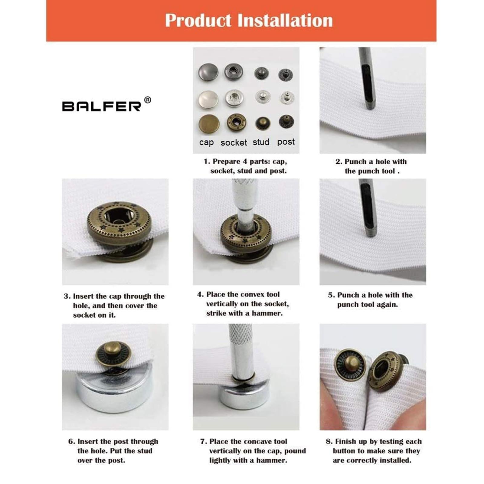 Snap Fastener Kit Press Stud Snaps Button Tool Copper Material