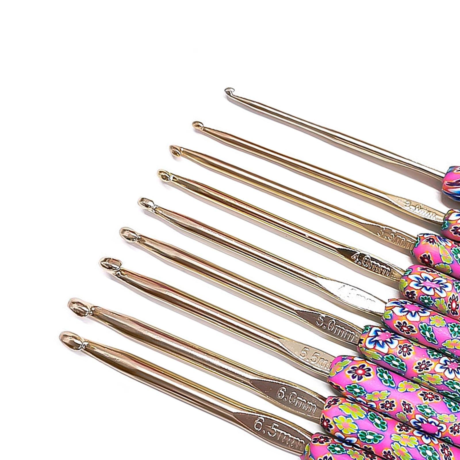 9x Aluminum Crochet Hooks Knitting Needles Sewing Yarn Craft Tools Pink