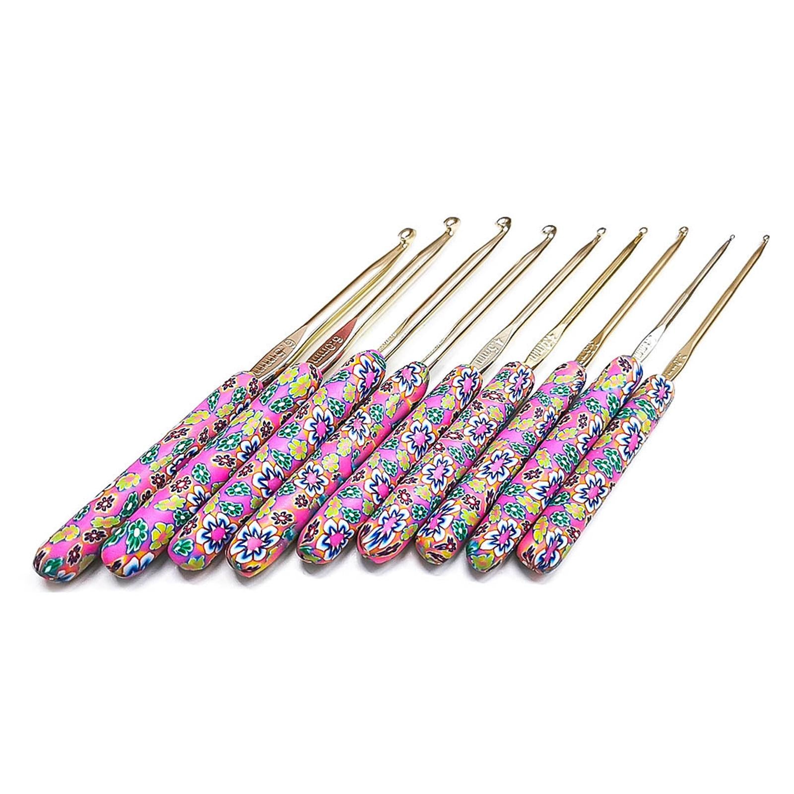 9x Aluminum Crochet Hooks Knitting Needles Sewing Yarn Craft Tools Pink