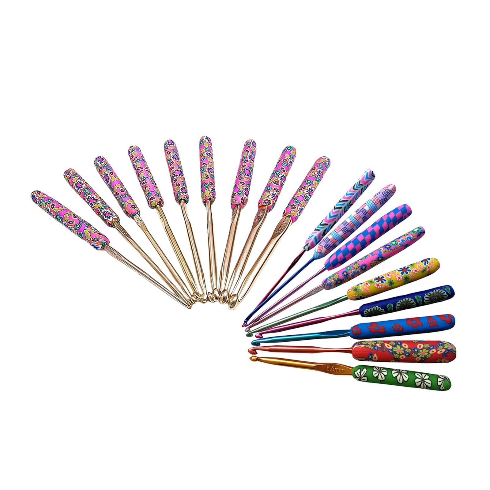 9x Aluminum Crochet Hooks Knitting Needles Sewing Yarn Craft Tools Pink