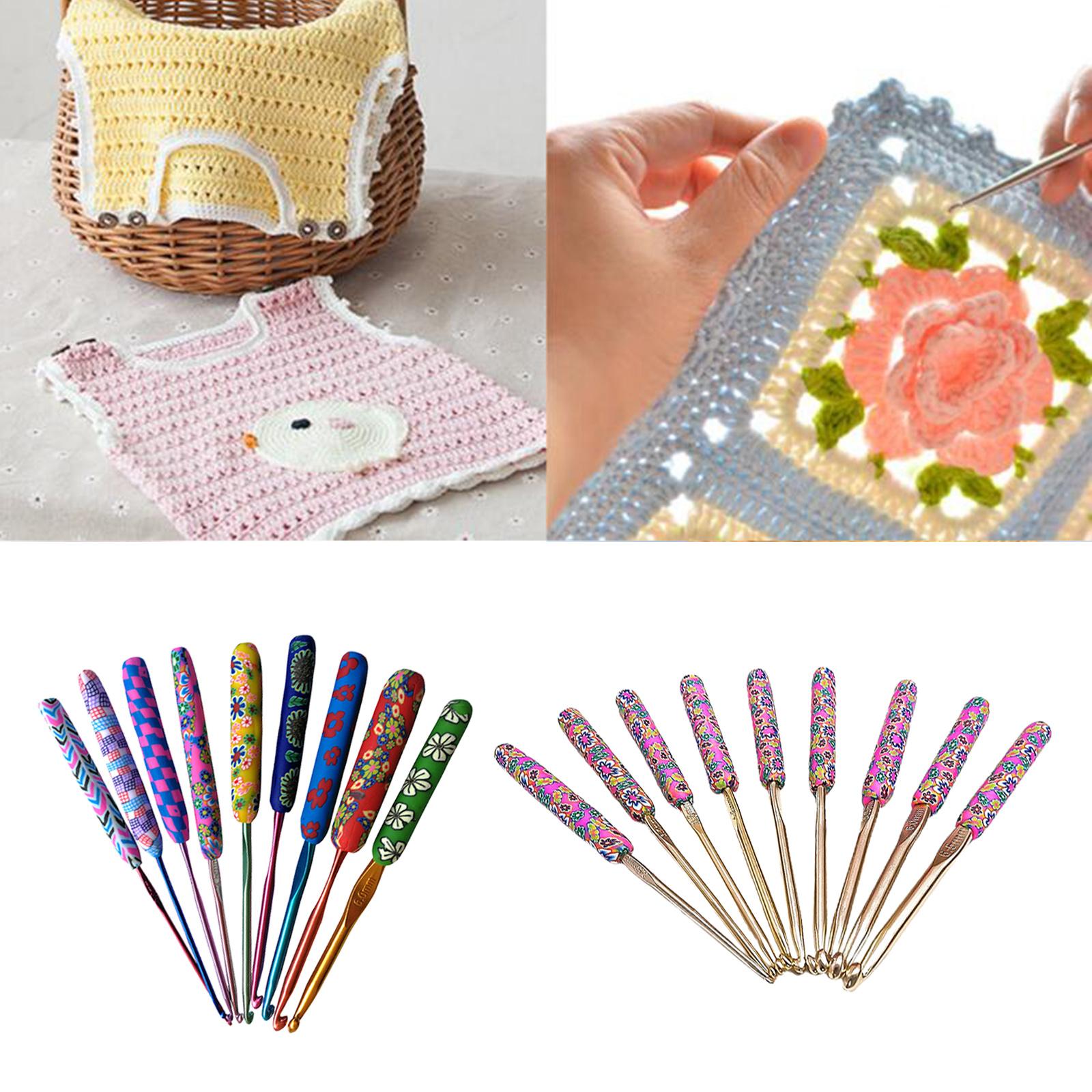 9x Aluminum Crochet Hooks Knitting Needles Sewing Yarn Craft Tools Pink