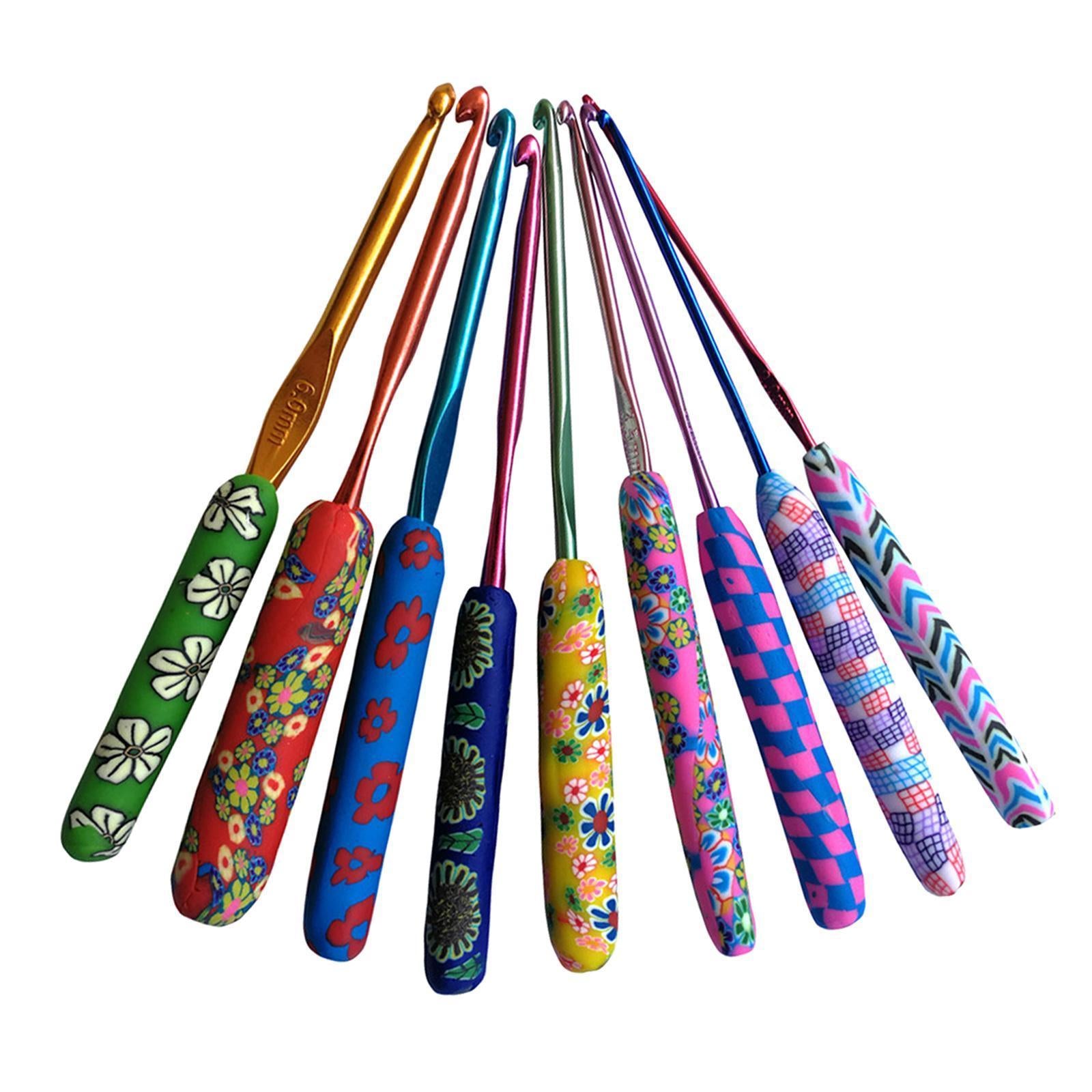 9x Aluminum Crochet Hooks Knitting Needles Sewing Yarn Craft Tools Colorful