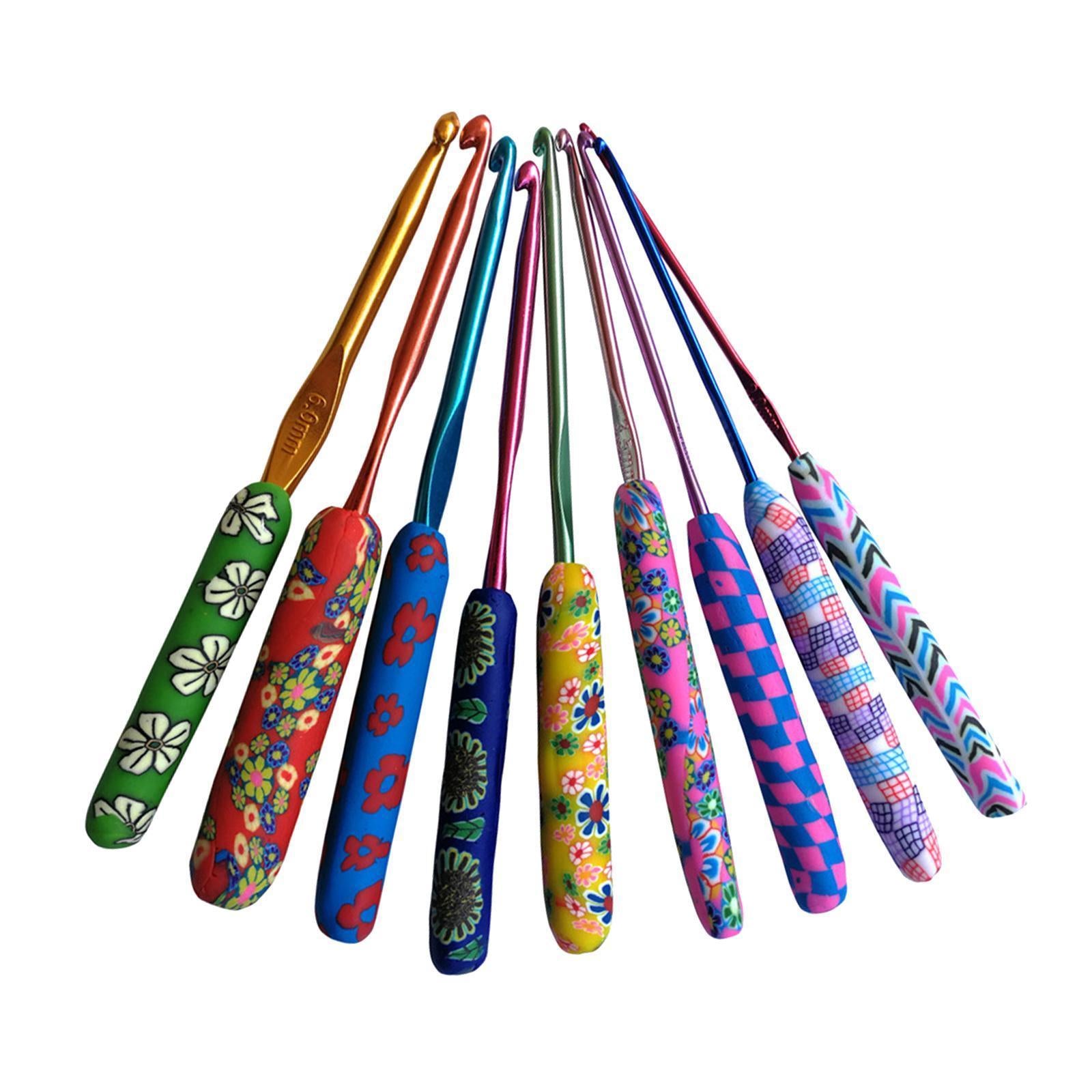 9x Aluminum Crochet Hooks Knitting Needles Sewing Yarn Craft Tools Colorful