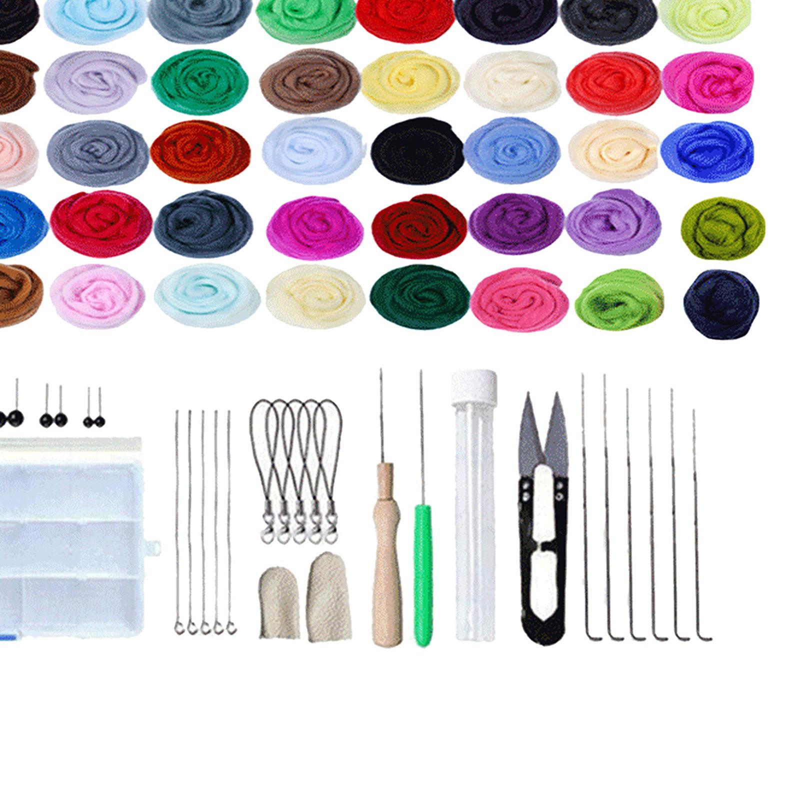 Needle Felting Kit Supplies Wool Roving Felt Work Tool Finger Cobs 72 Colors