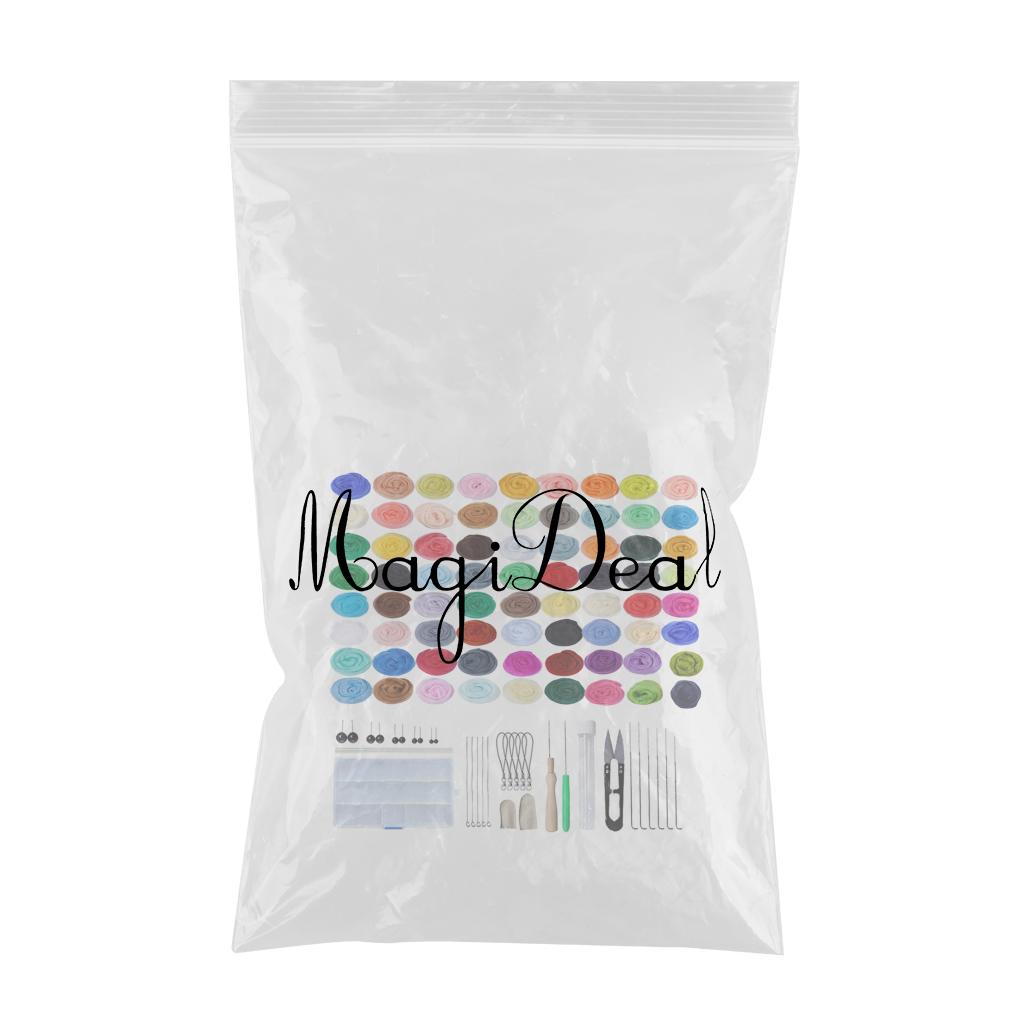 Needle Felting Kit Supplies Wool Roving Felt Work Tool Finger Cobs 72 Colors